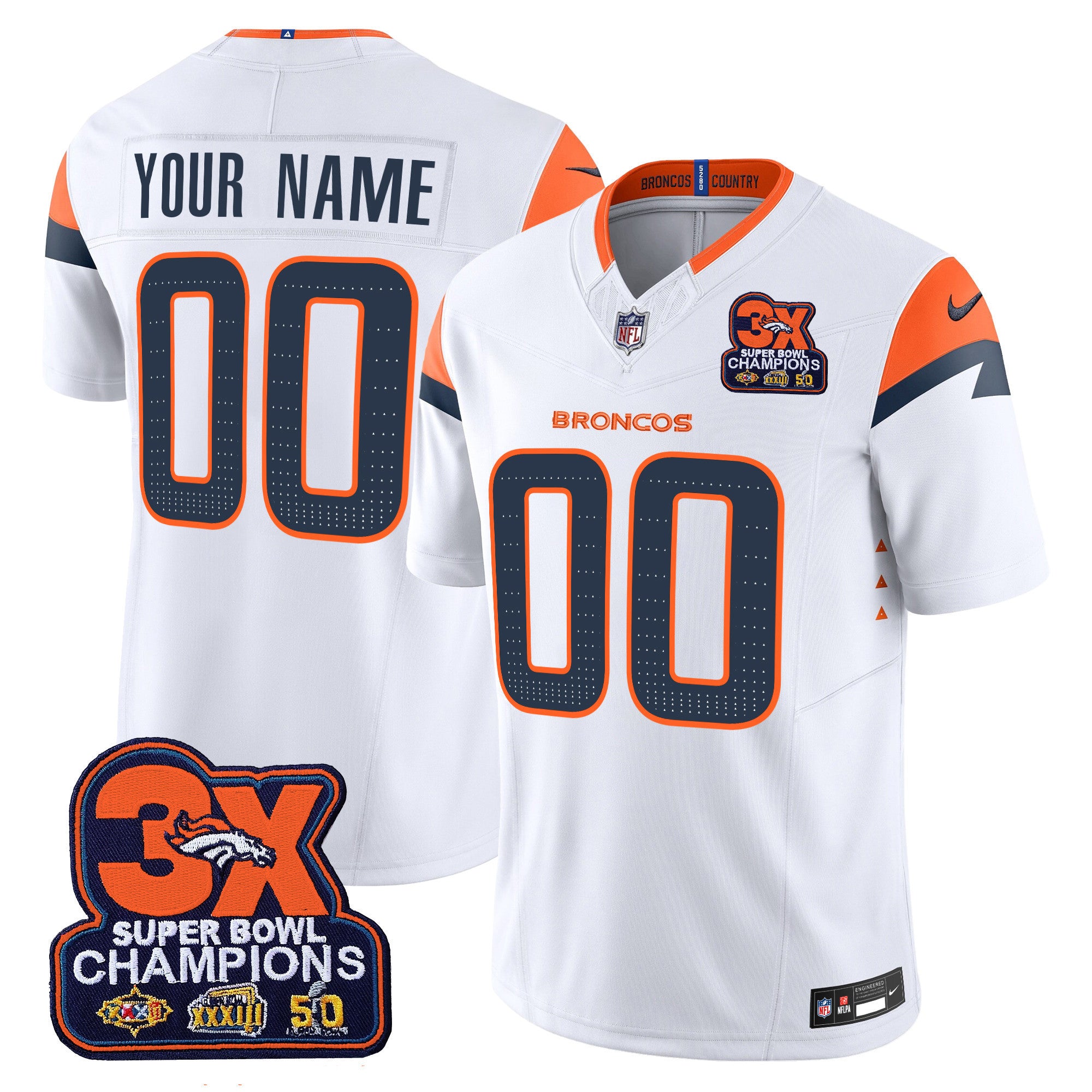 Custom Name/Gender Denver Broncos 3-Time Champions Patch Vapor Limited Jersey - All Stitched