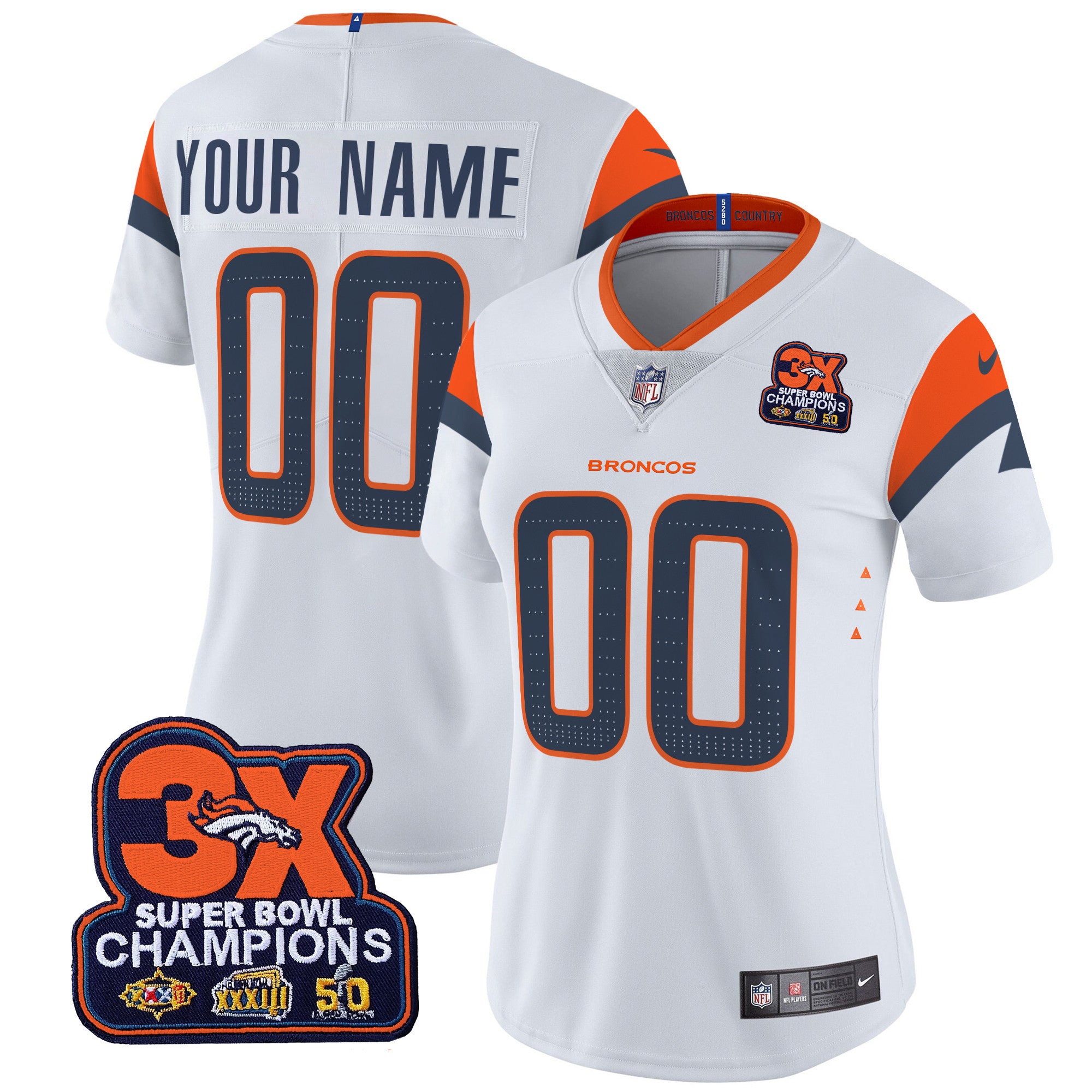 Custom Name/Gender Denver Broncos 3-Time Champions Patch Vapor Limited Jersey - All Stitched