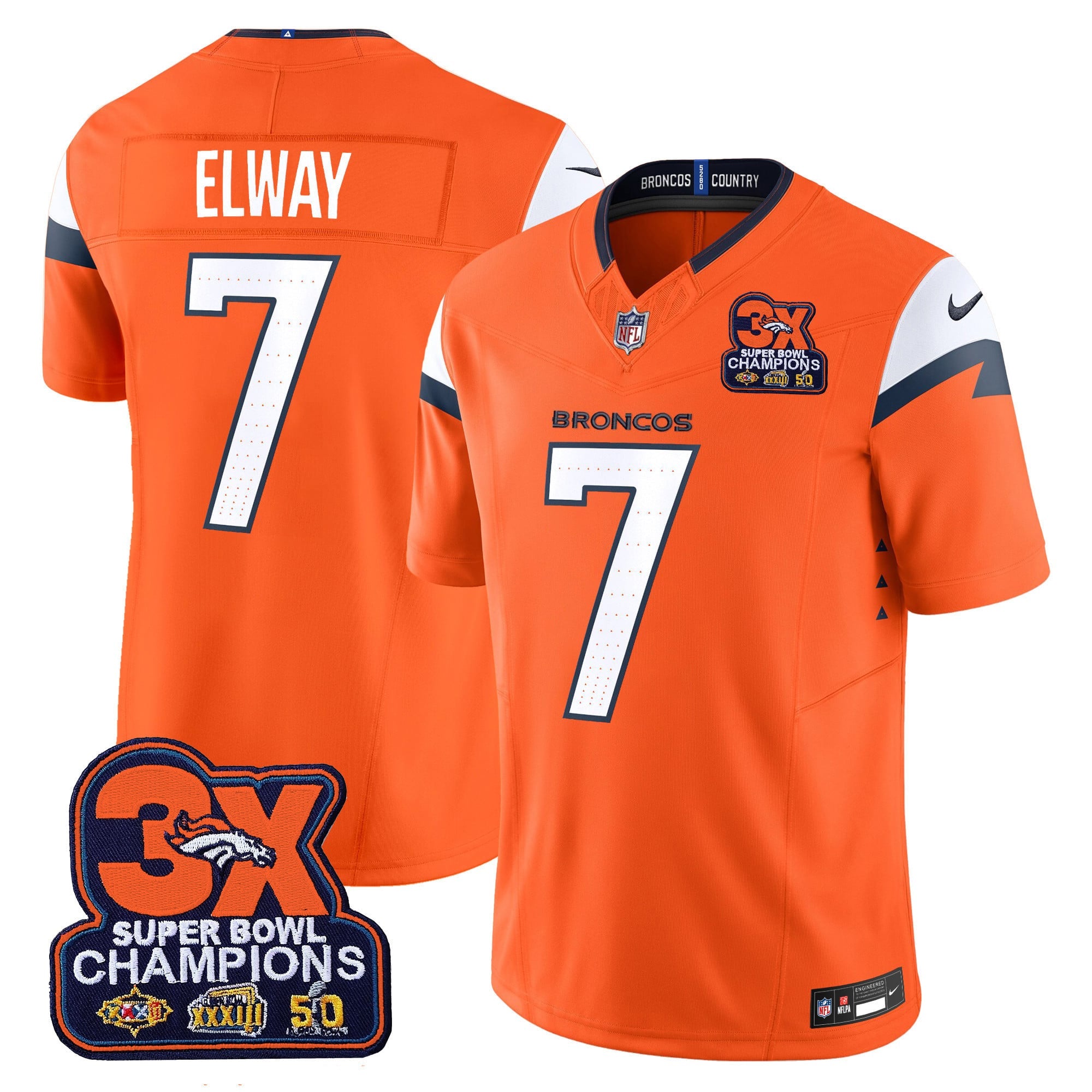 Men's Denver Broncos 3-Time Champions Patch Vapor Limited Jersey - All Stitched