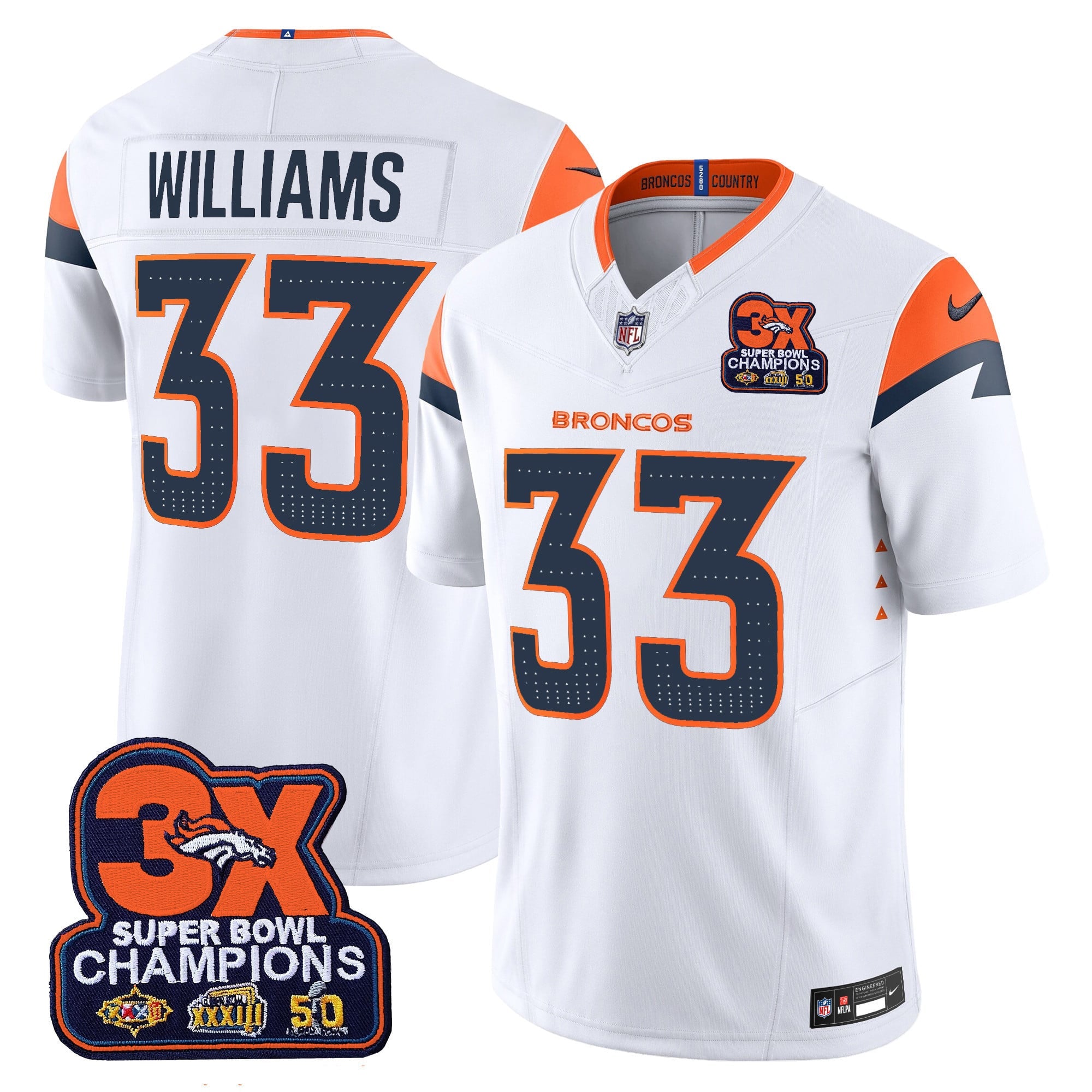 Men's Denver Broncos 3-Time Champions Patch Vapor Limited Jersey - All Stitched