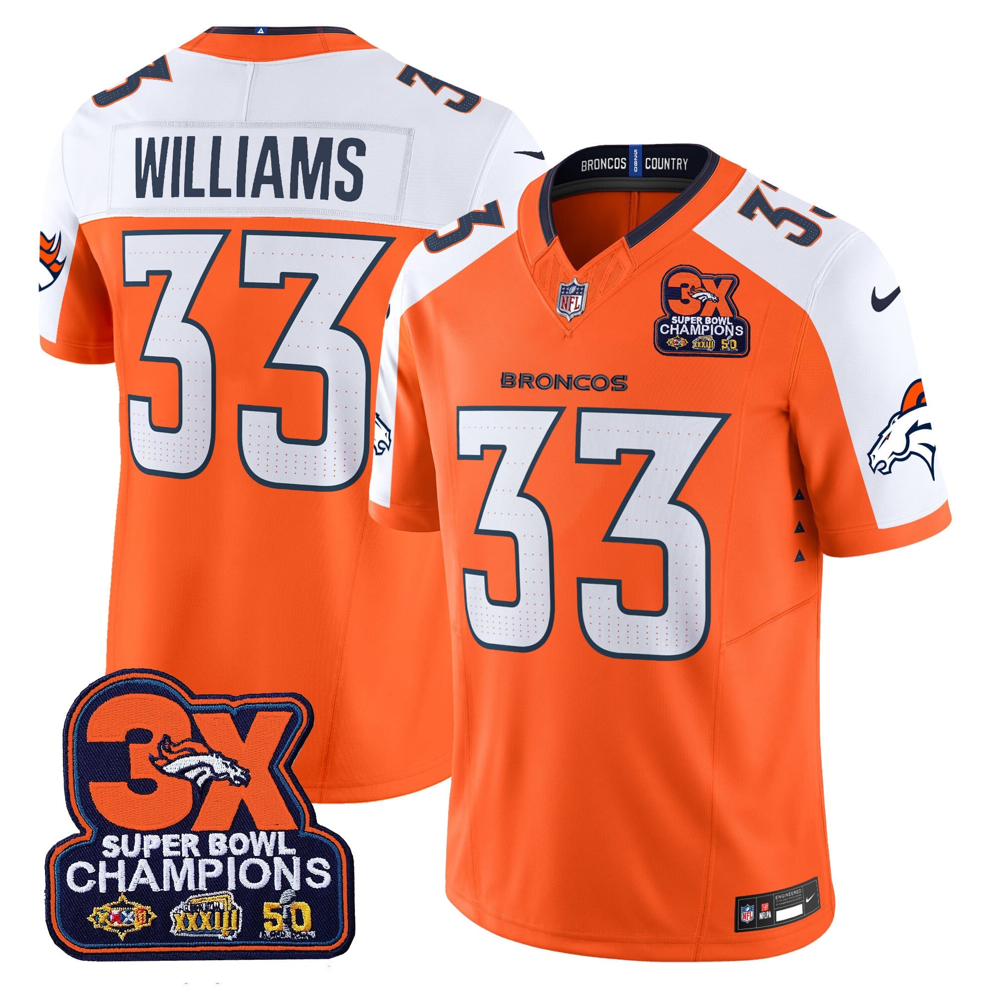Men's Denver Broncos 3-Time Champions Patch Vapor Limited Jersey - All Stitched