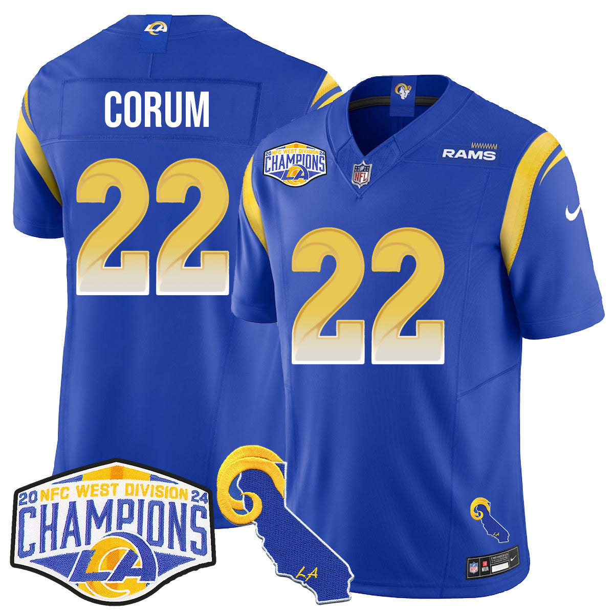 Men's Los Angeles Rams 2024 NFC West Division Champions Jersey N1 - All Stitched