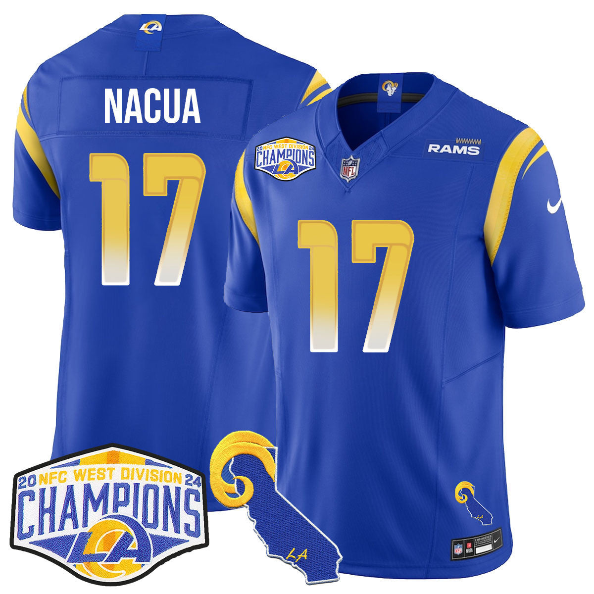 Men's Los Angeles Rams 2024 NFC West Division Champions Jersey N1 - All Stitched