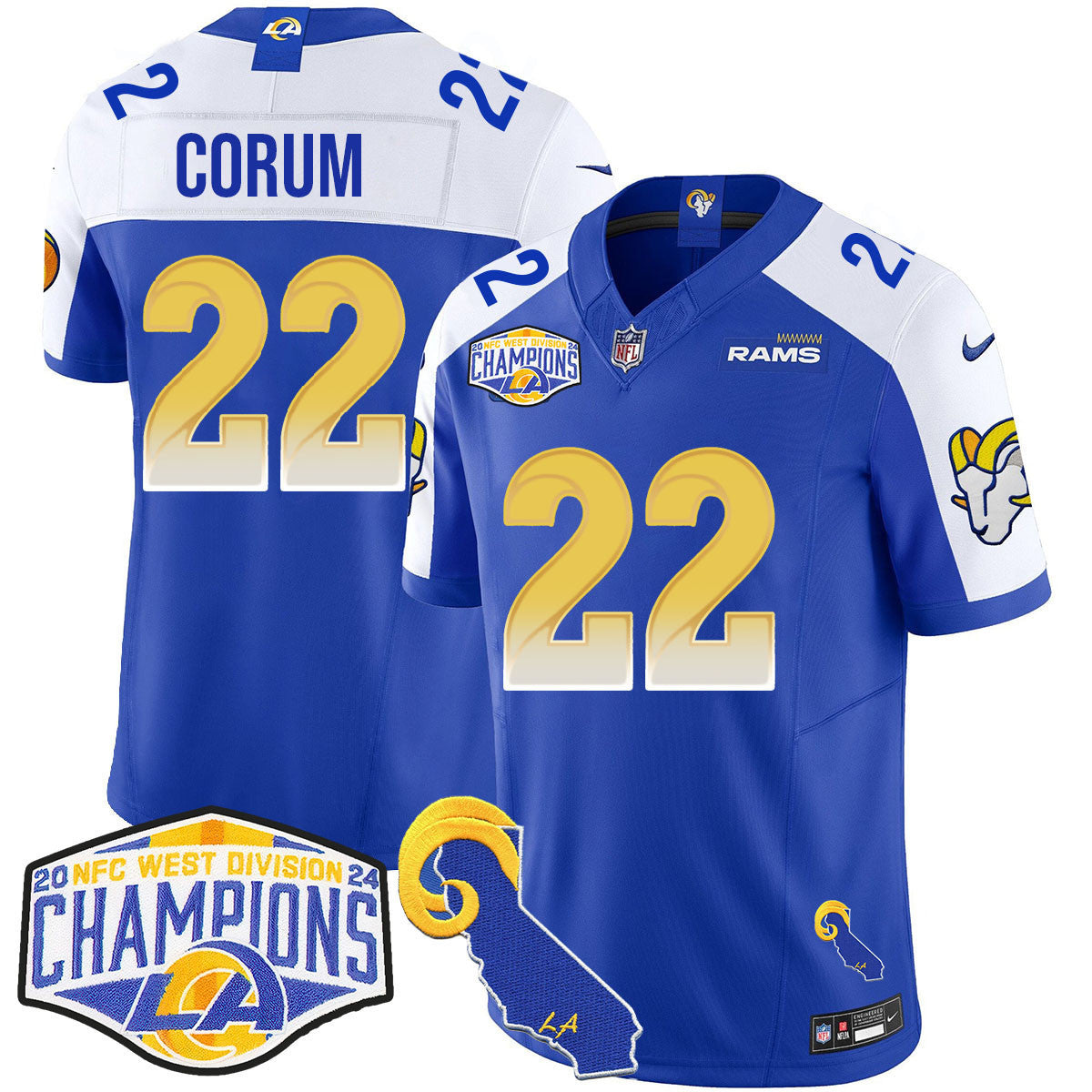 Men's Los Angeles Rams 2024 NFC West Division Champions Jersey N1 - All Stitched
