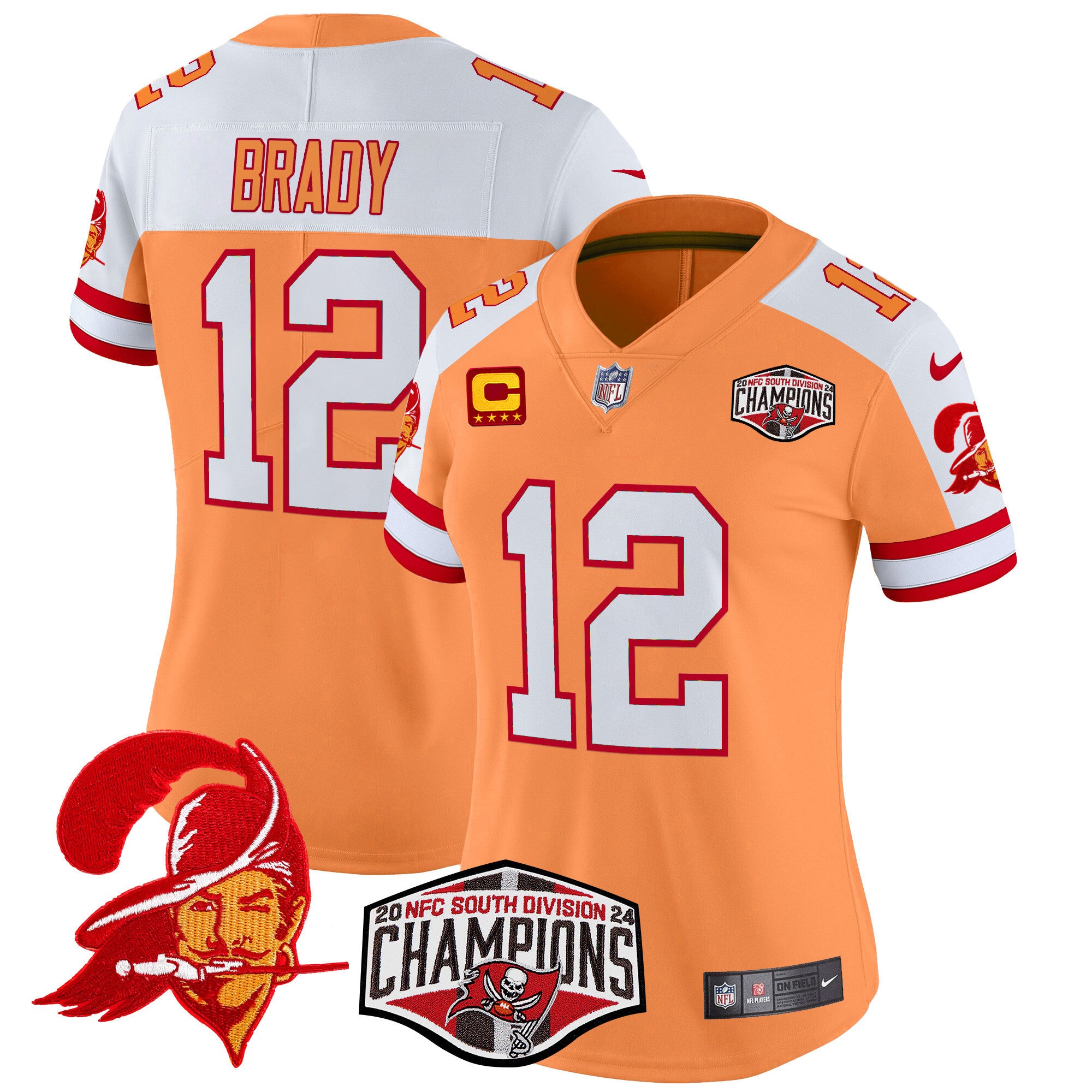 Women's Tampa Bay Buccaneers Creamsicle 2024 NFC South Division Champions Patch Vapor Limited Jersey - All Stitched