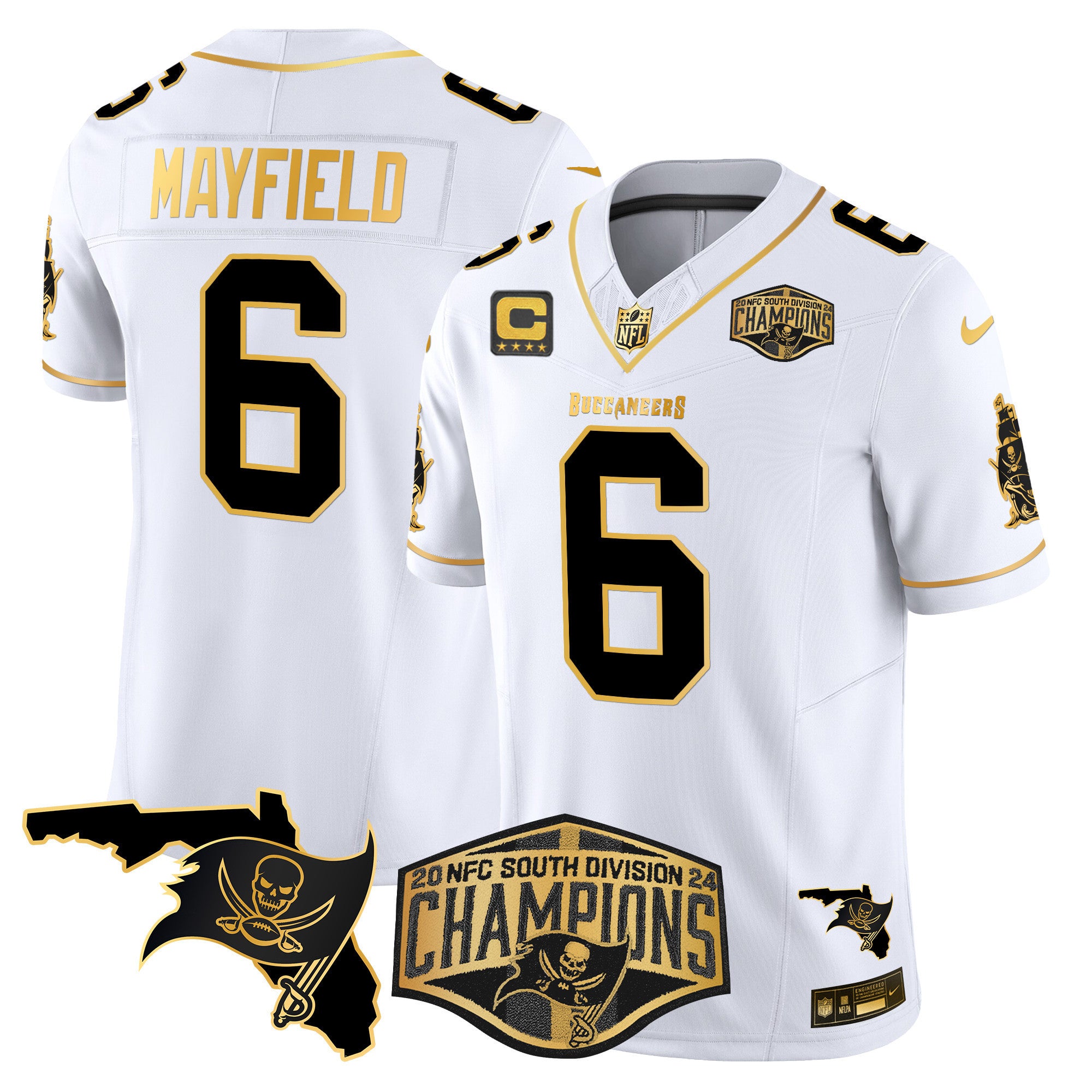 Men's Buccaneers 2024 NFC South Division Champions Patch Gold Vapor Limited Jersey - All Stitched