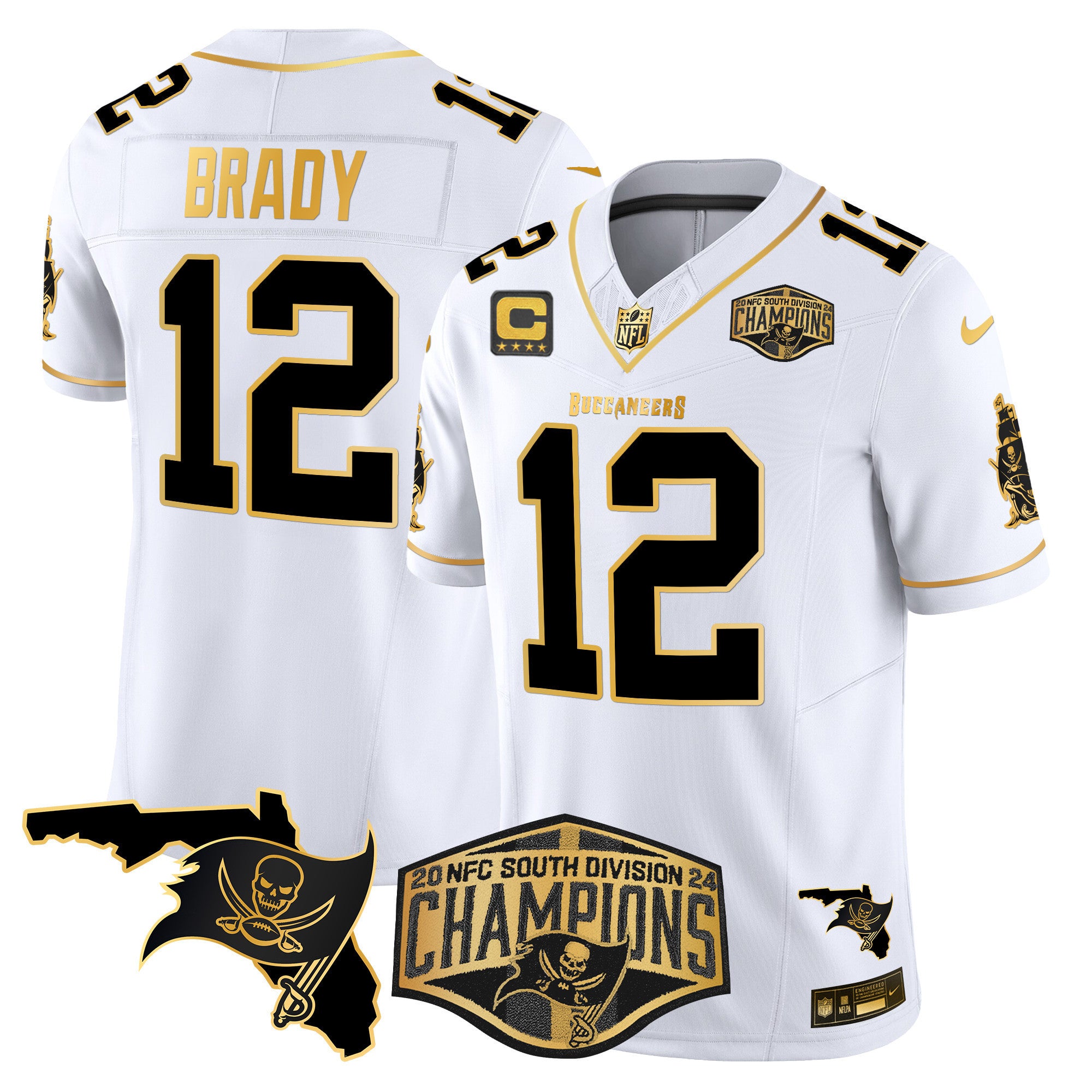 Men's Buccaneers 2024 NFC South Division Champions Patch Gold Vapor Limited Jersey - All Stitched