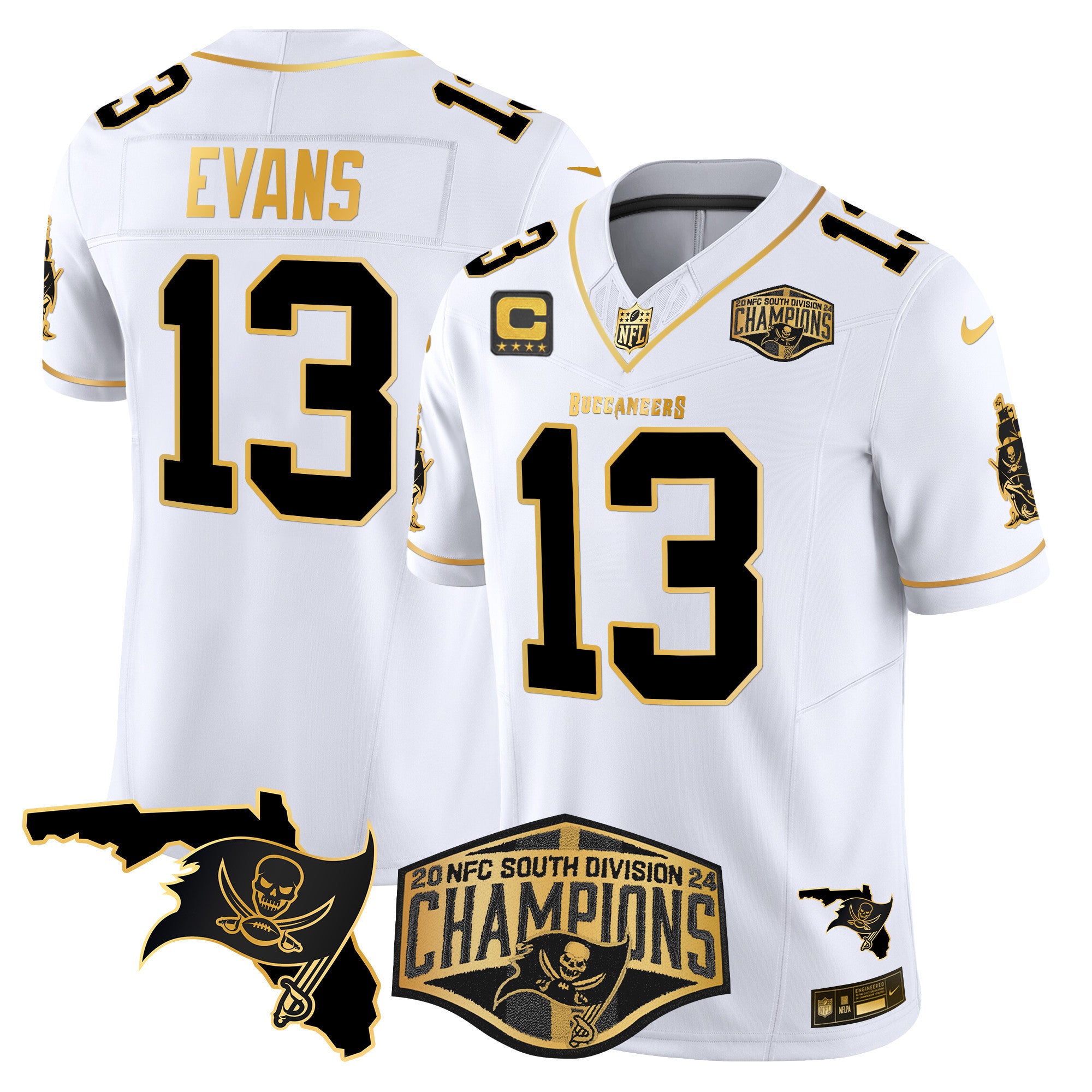 Men's Buccaneers 2024 NFC South Division Champions Patch Gold Vapor Limited Jersey - All Stitched