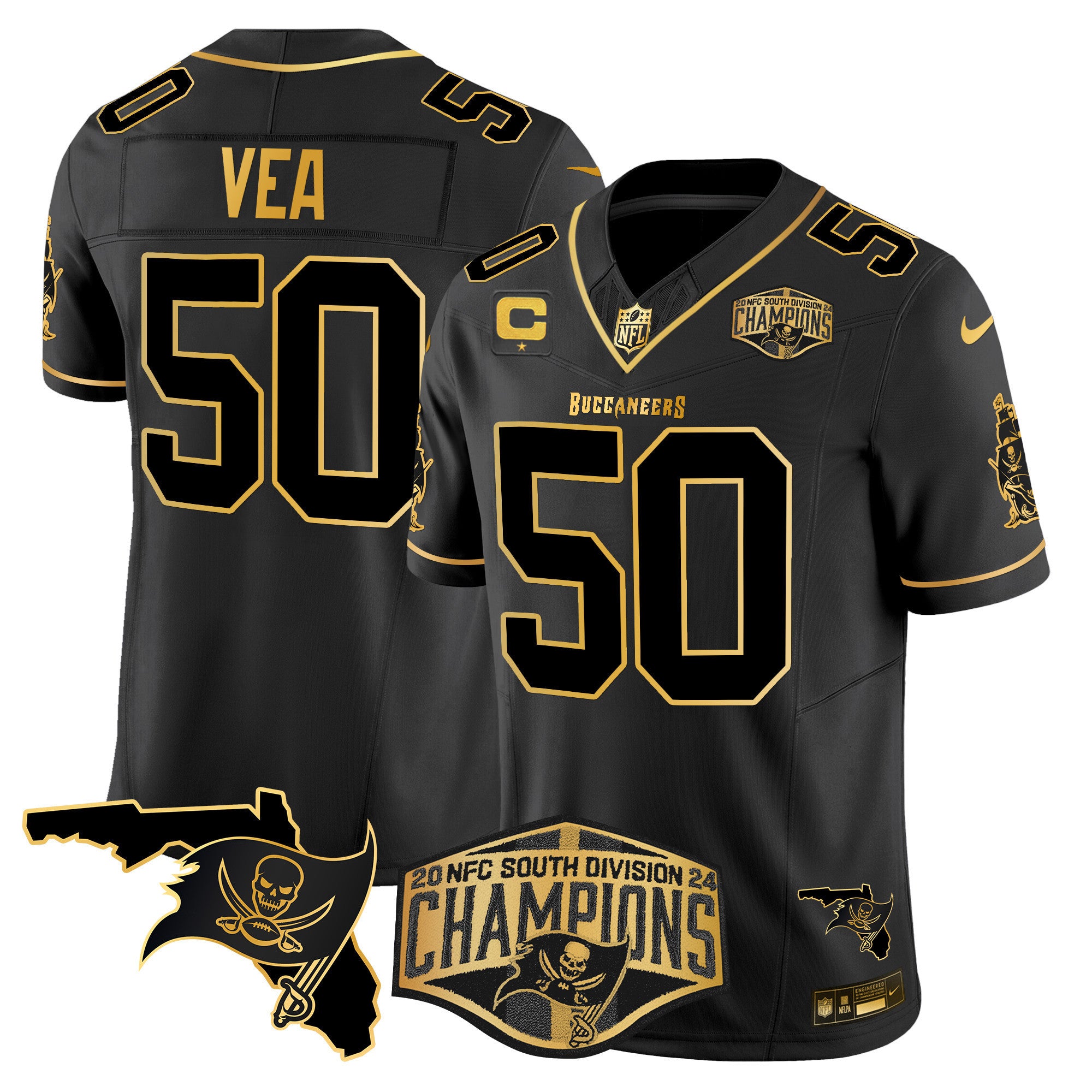 Men's Buccaneers 2024 NFC South Division Champions Patch Gold Vapor Limited Jersey - All Stitched