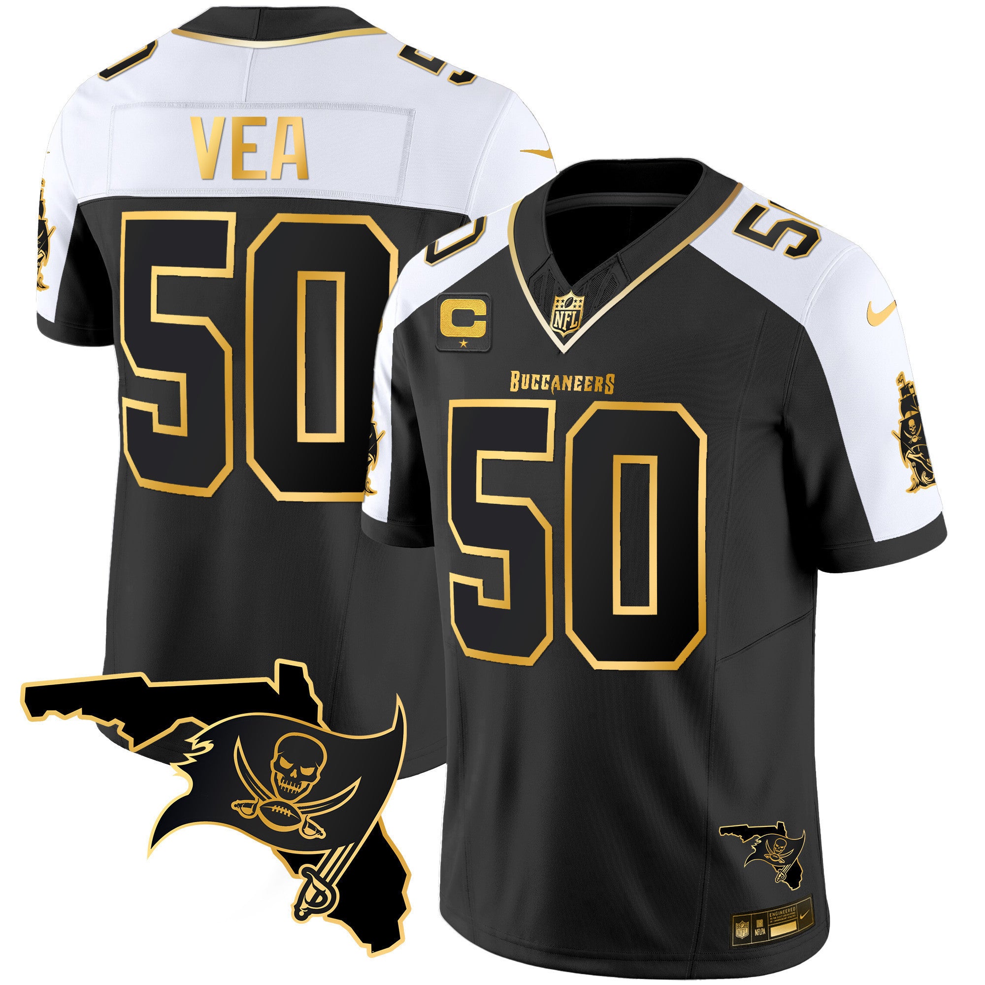 Men's Buccaneers Florida Patch Vapor Gold Jersey - All Stitched
