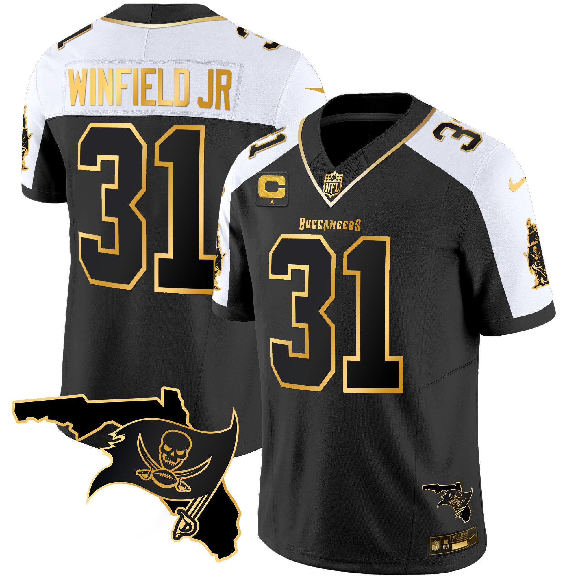 Men's Buccaneers Florida Patch Vapor Gold Jersey - All Stitched