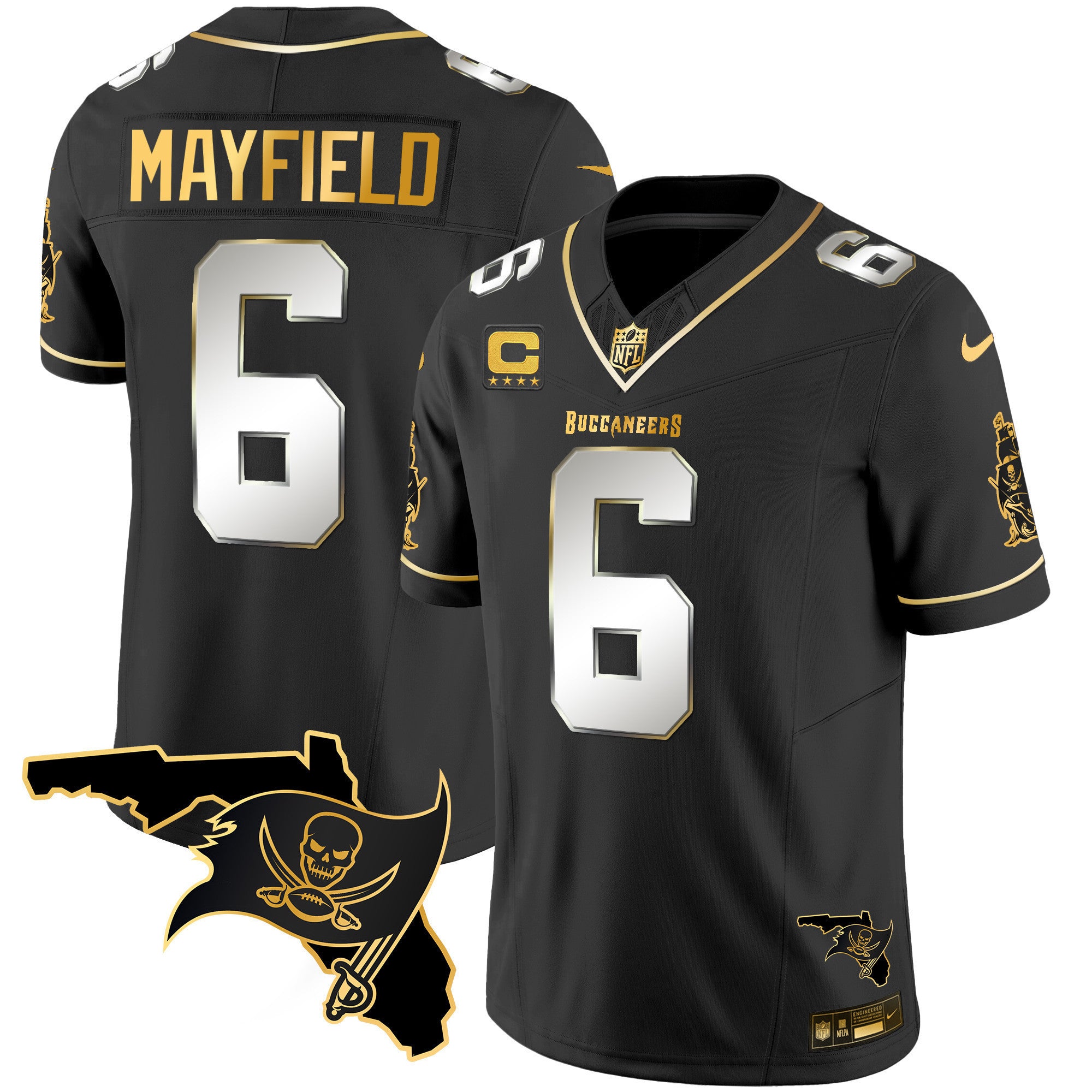 Men's Buccaneers Florida Patch Vapor Gold Jersey - All Stitched