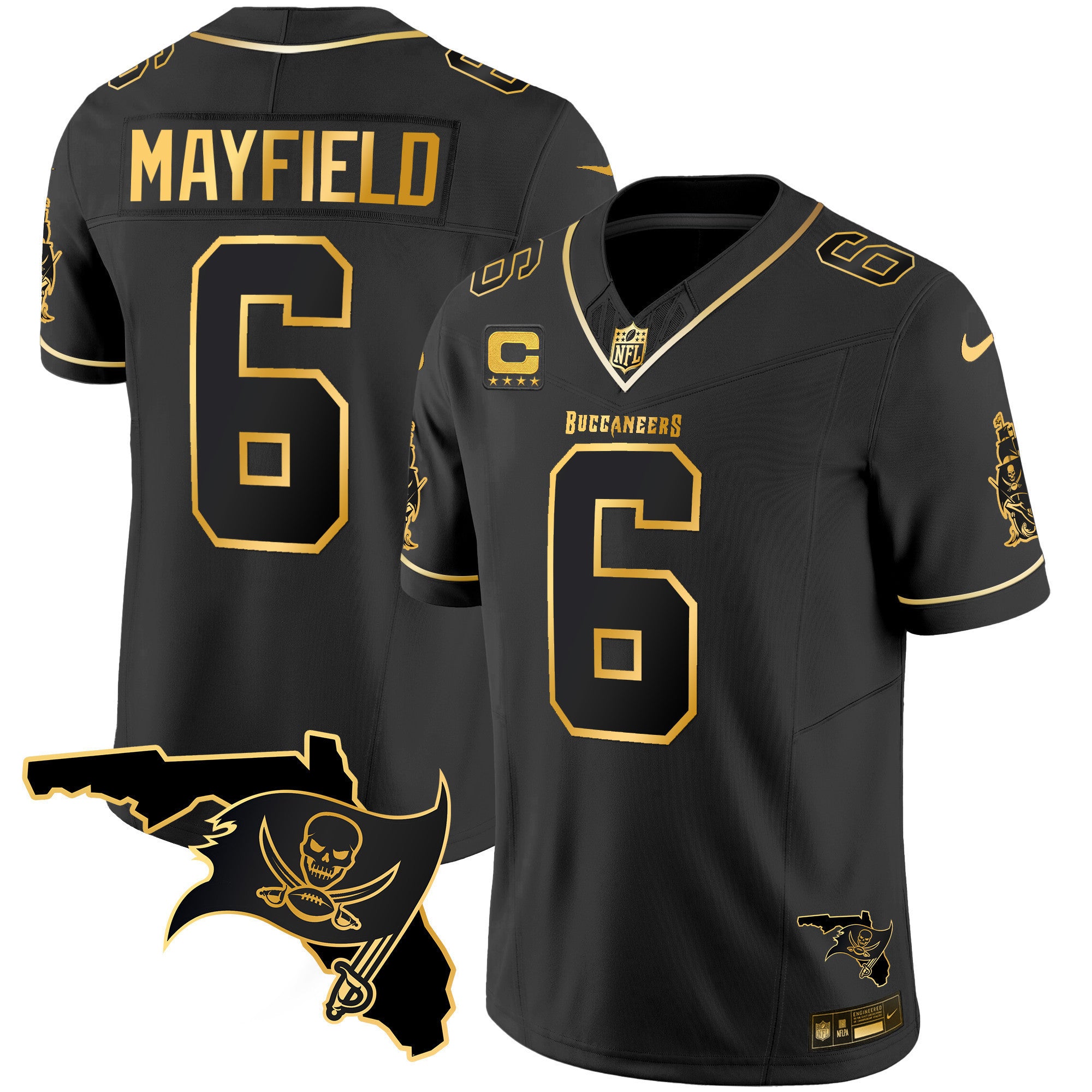 Men's Buccaneers Florida Patch Vapor Gold Jersey - All Stitched