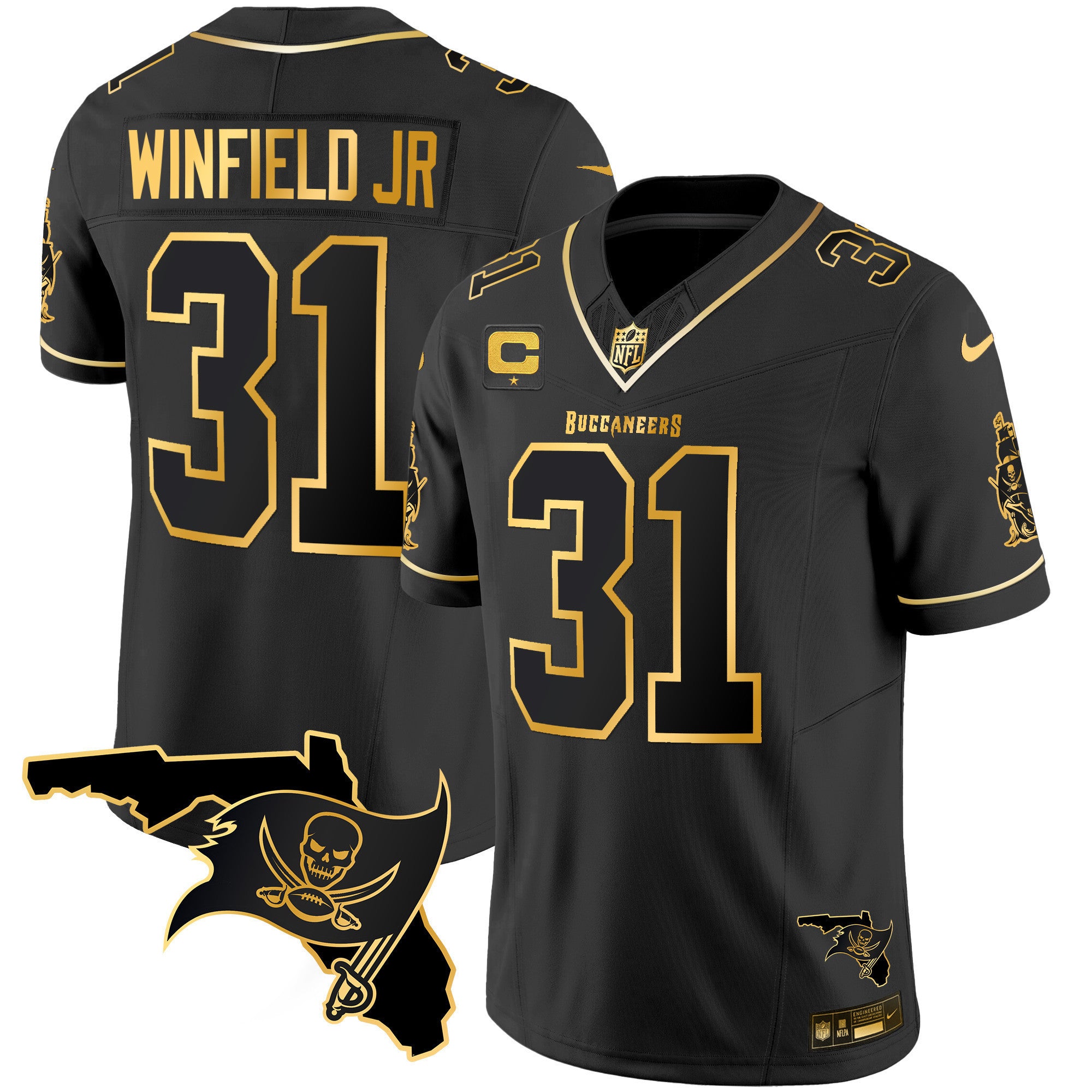 Men's Buccaneers Florida Patch Vapor Gold Jersey - All Stitched