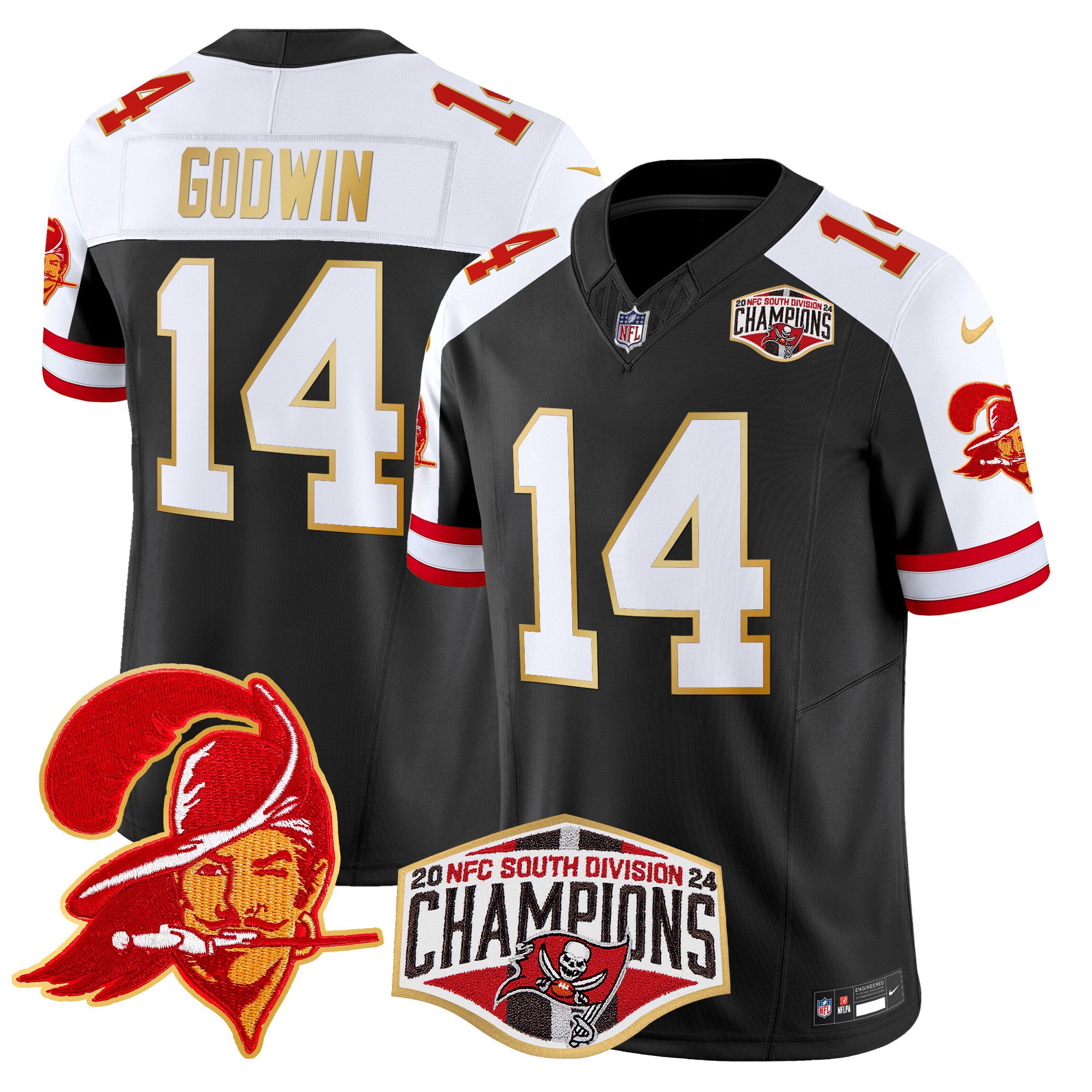 Men's Buccaneers Creamsicle 2024 NFC South Division Champions Patch Gold Trim Vapor Limited Jersey - All Stitched