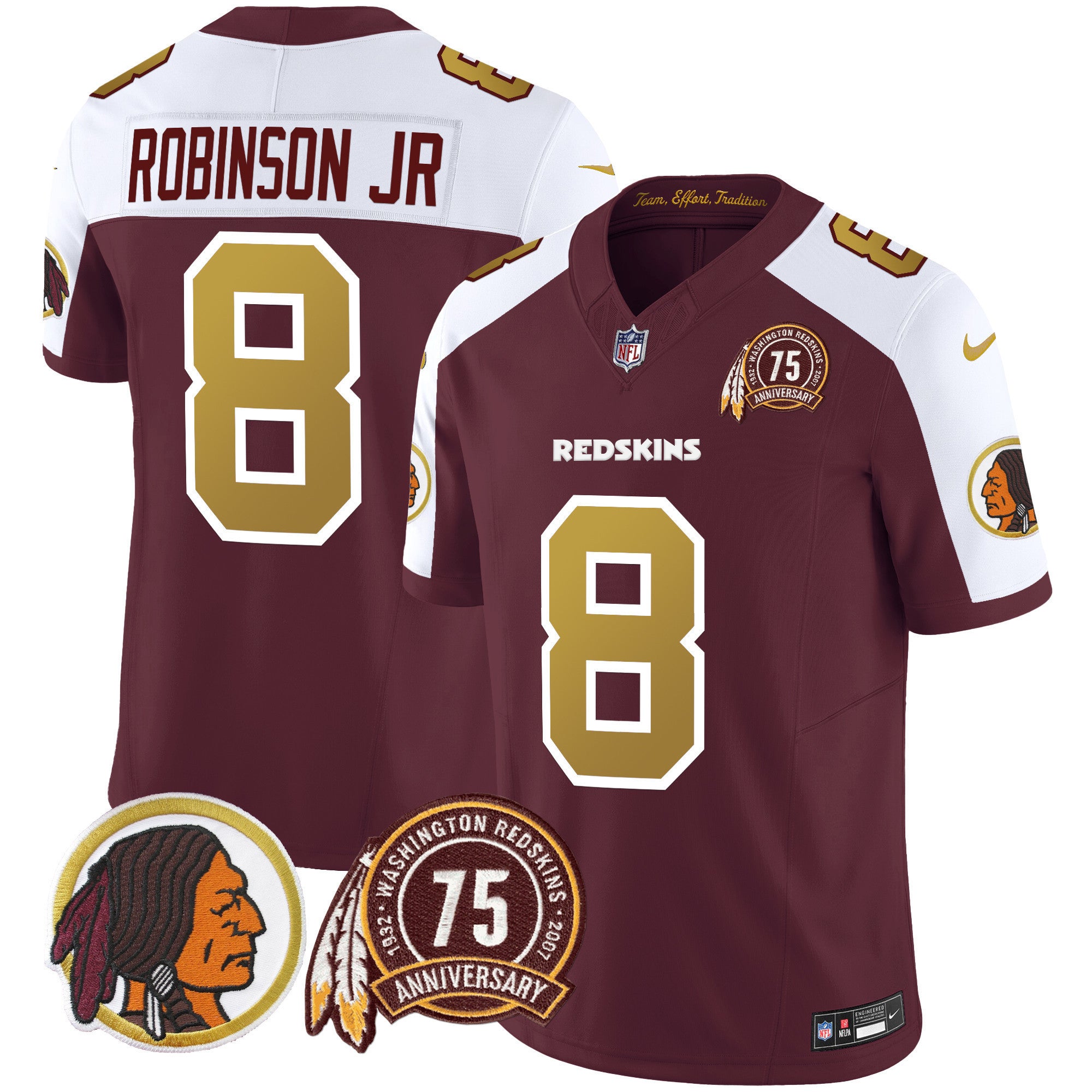 Men's Washington Redskins 75th Patch Throwback Vapor Limited Jersey V2 - All Stitched