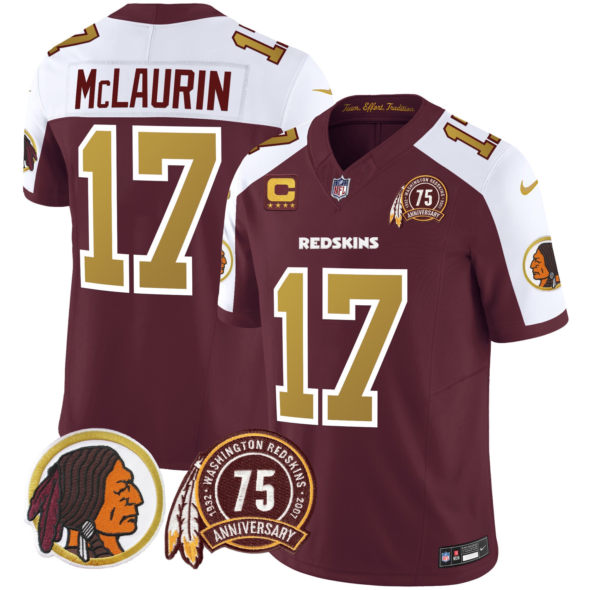 Men's Washington Redskins 75th Patch Throwback Vapor Limited Jersey V2 - All Stitched