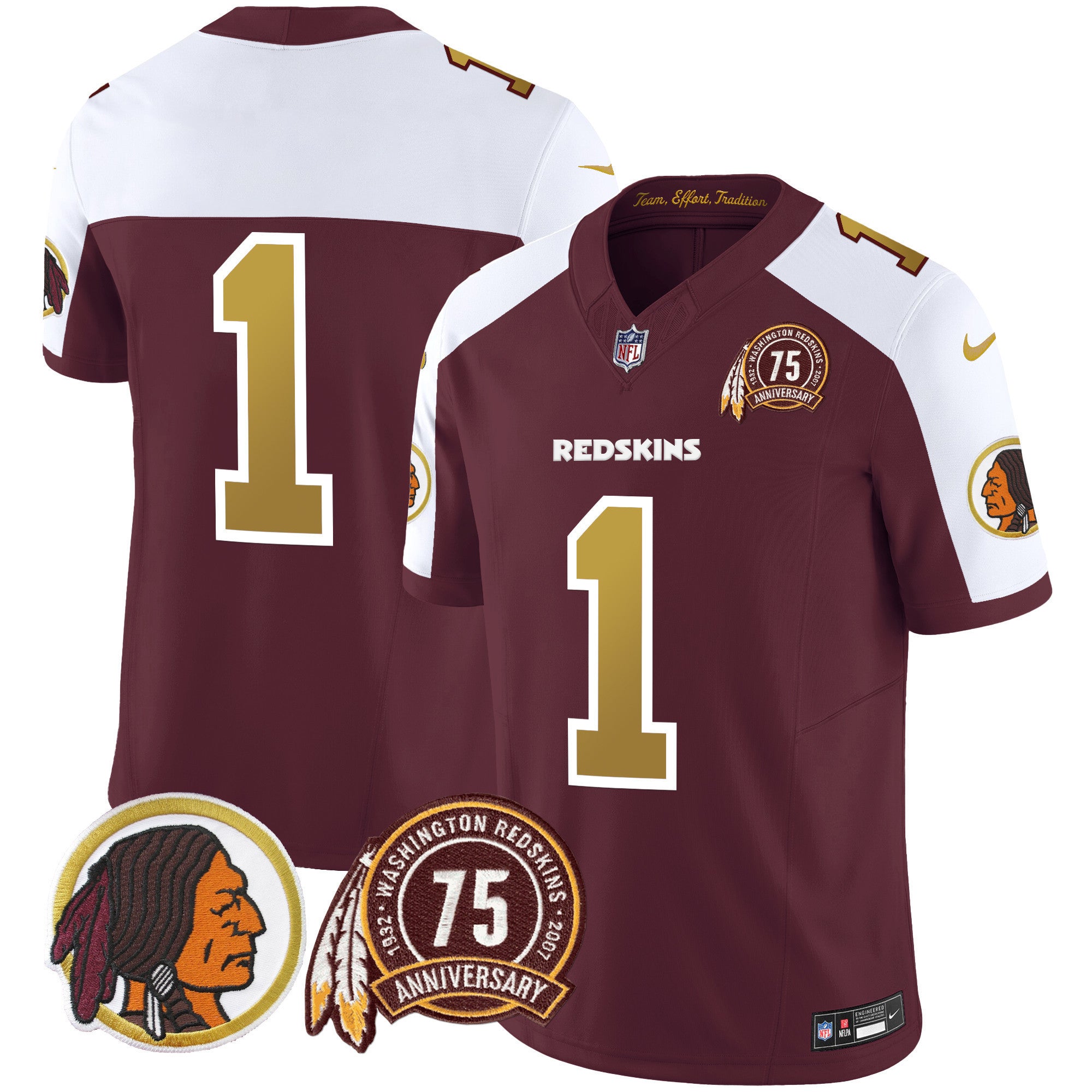 Men's Washington Redskins 75th Patch Throwback Vapor Limited Jersey V2 - All Stitched