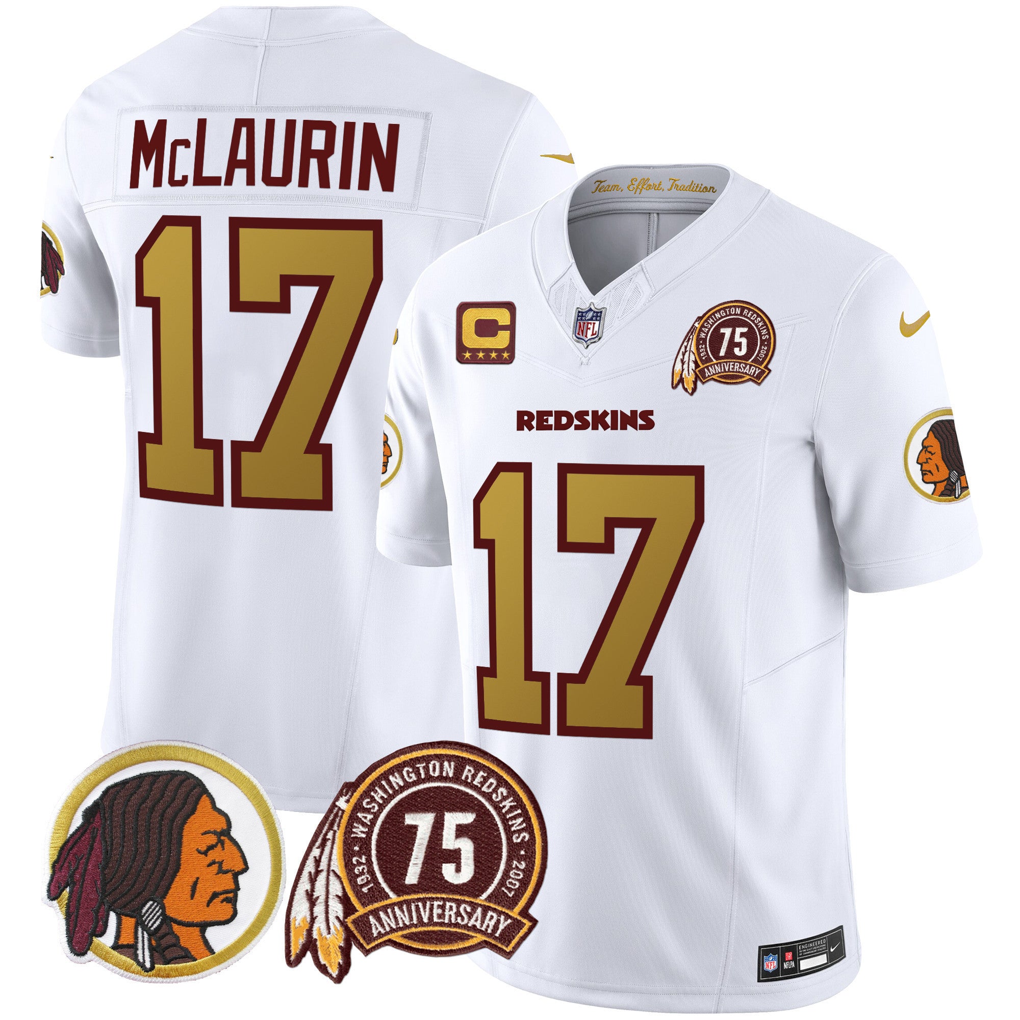 Men's Washington Redskins 75th Patch Throwback Vapor Limited Jersey V2 - All Stitched