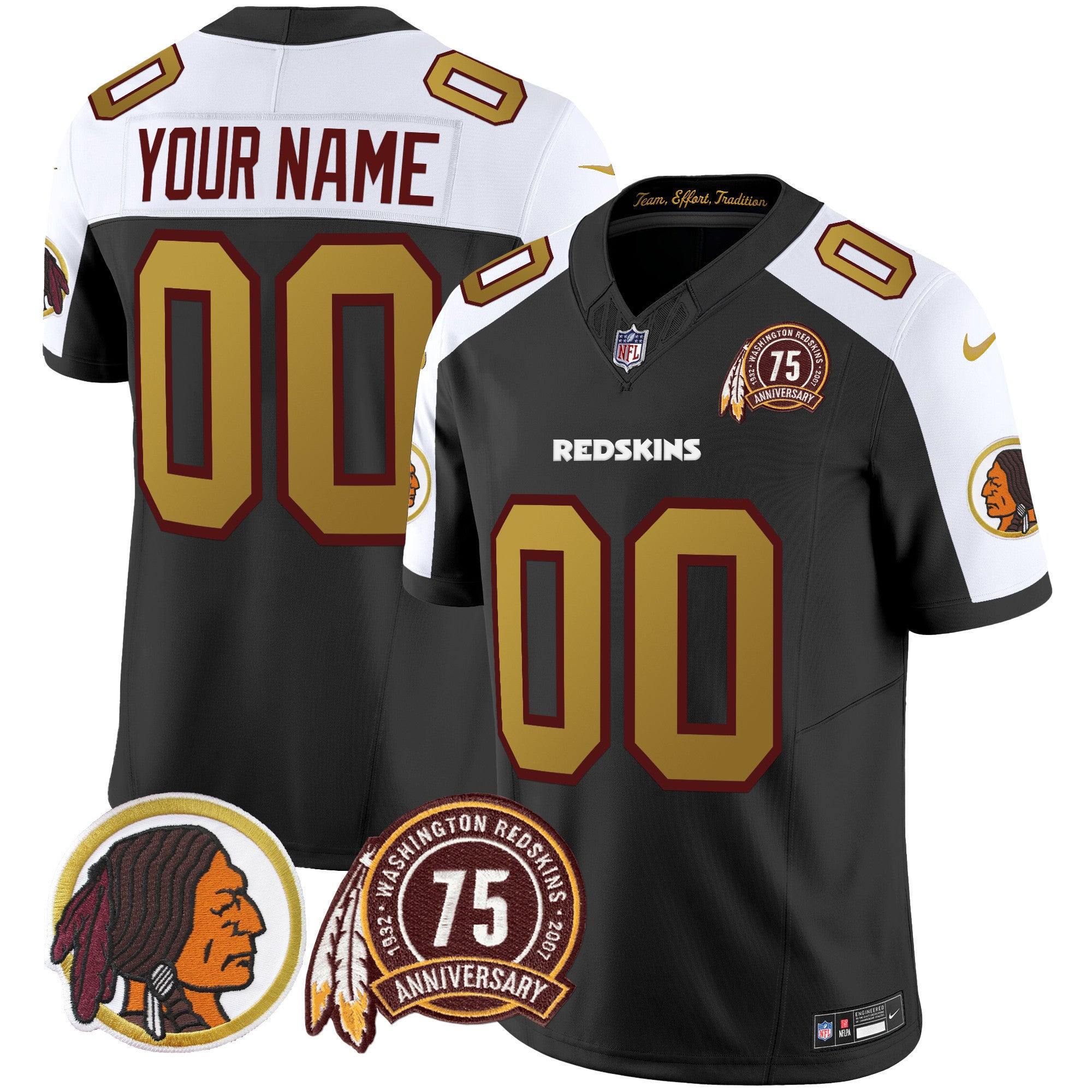 Custom Gender/Name Washington Redskins 75th Patch Throwback Vapor Limited Jersey V2 - All Stitched