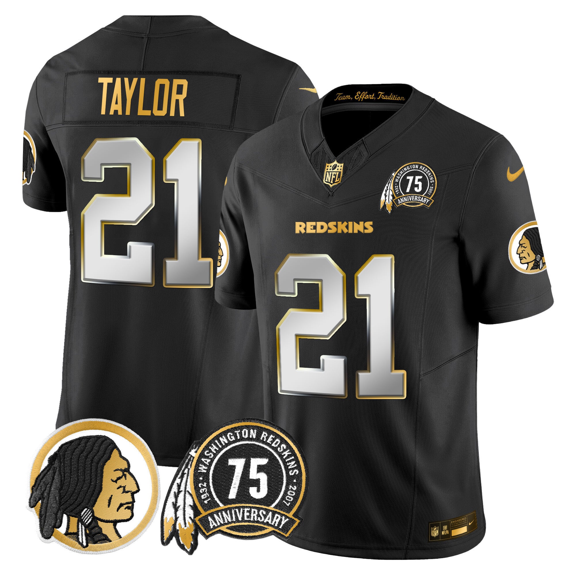 Men's Washington Redskins 75th Patch Throwback Gold Vapor Limited Jersey - All Stitched