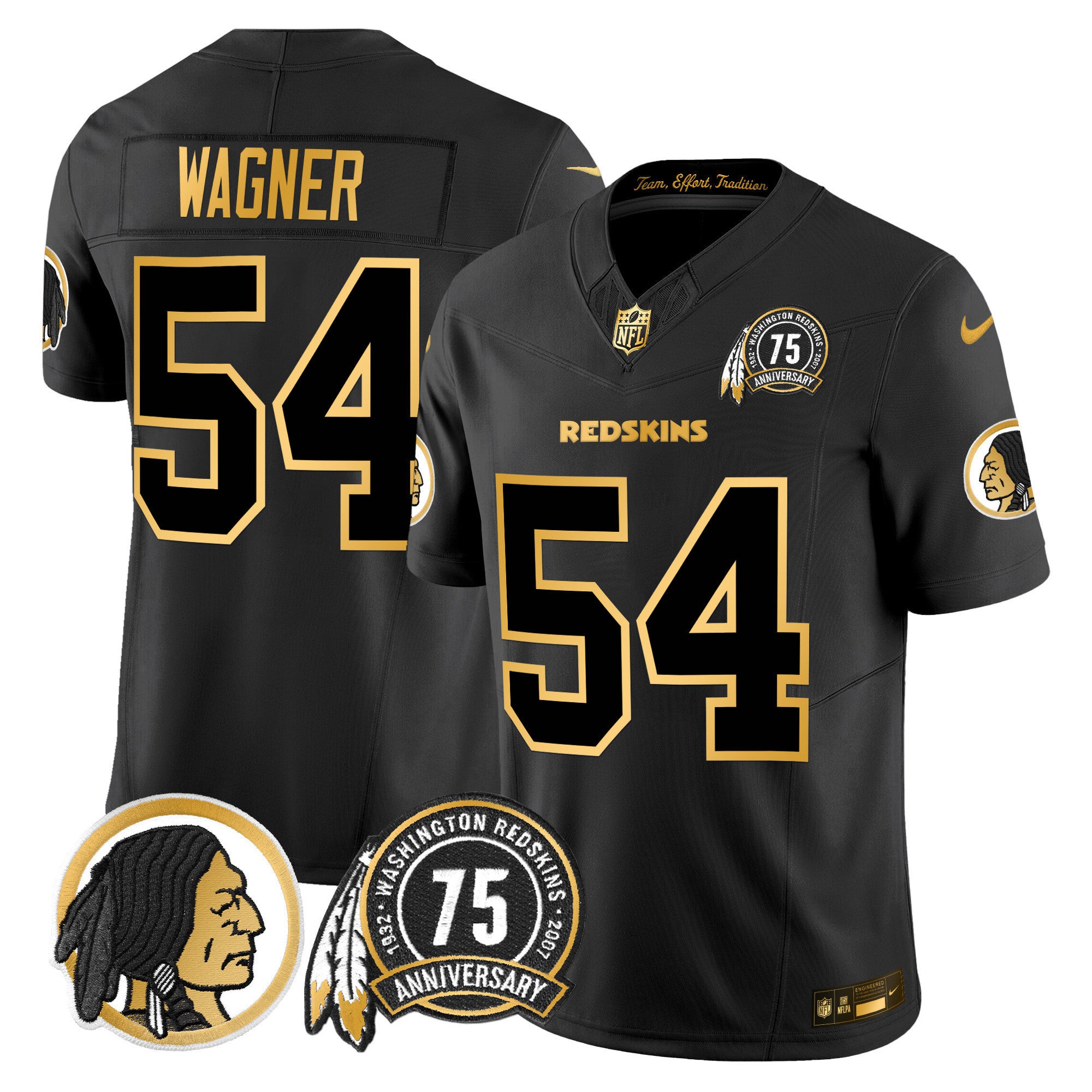 Men's Washington Redskins 75th Patch Throwback Gold Vapor Limited Jersey - All Stitched