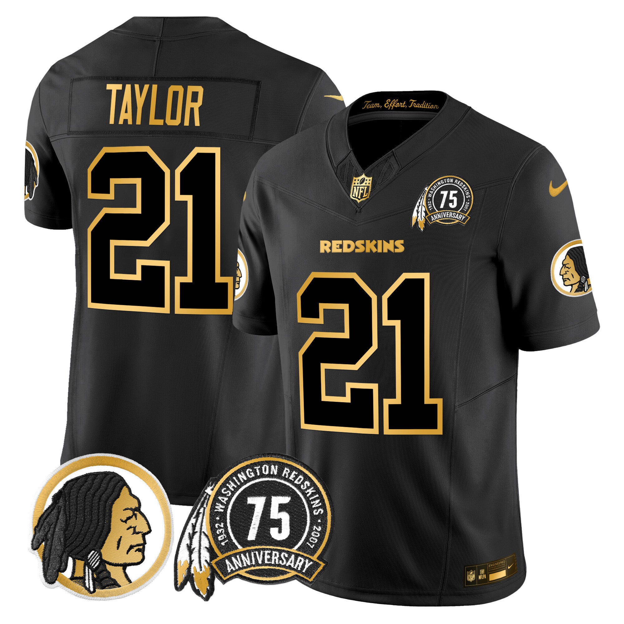 Men's Washington Redskins 75th Patch Throwback Gold Vapor Limited Jersey - All Stitched
