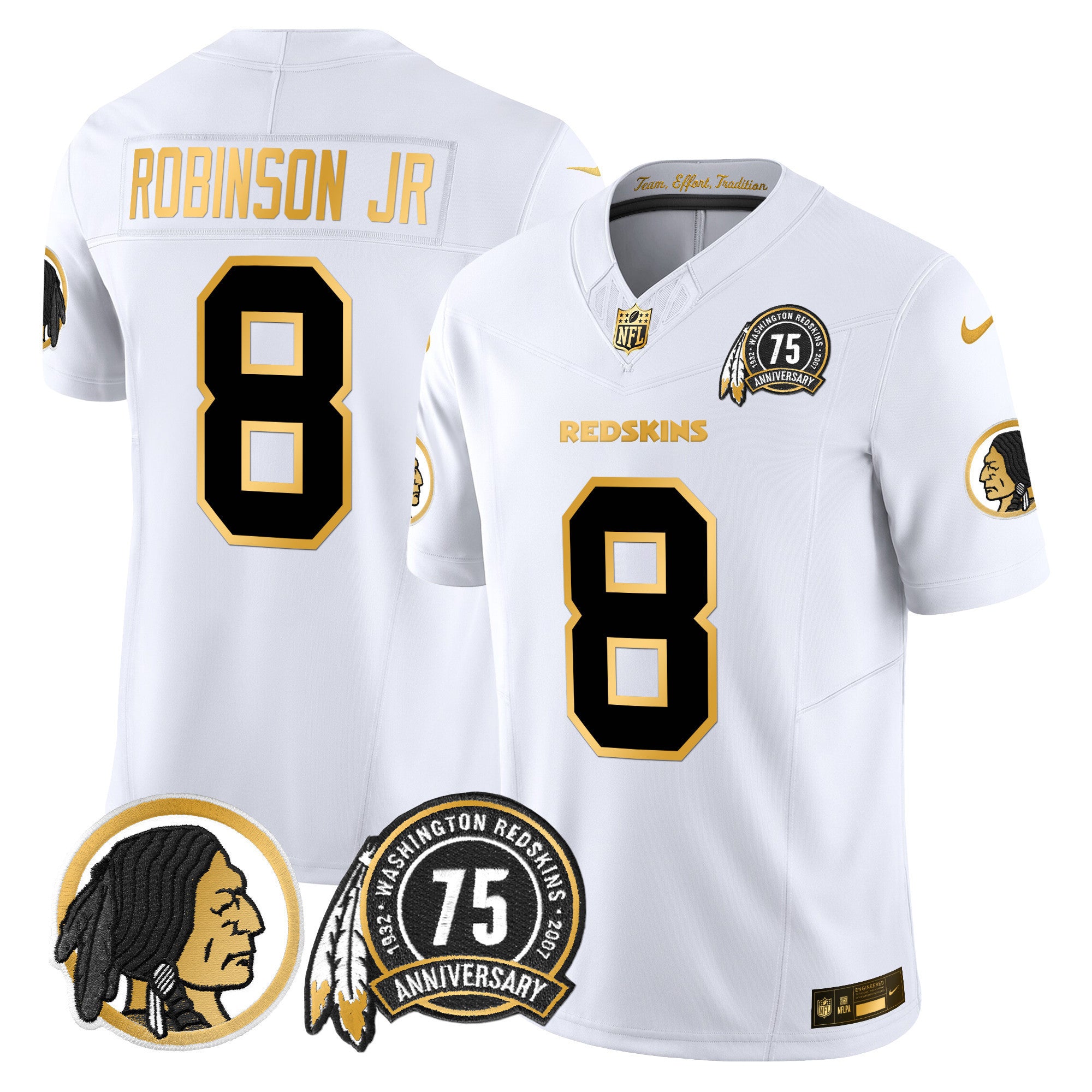 Men's Washington Redskins 75th Patch Throwback Gold Vapor Limited Jersey - All Stitched