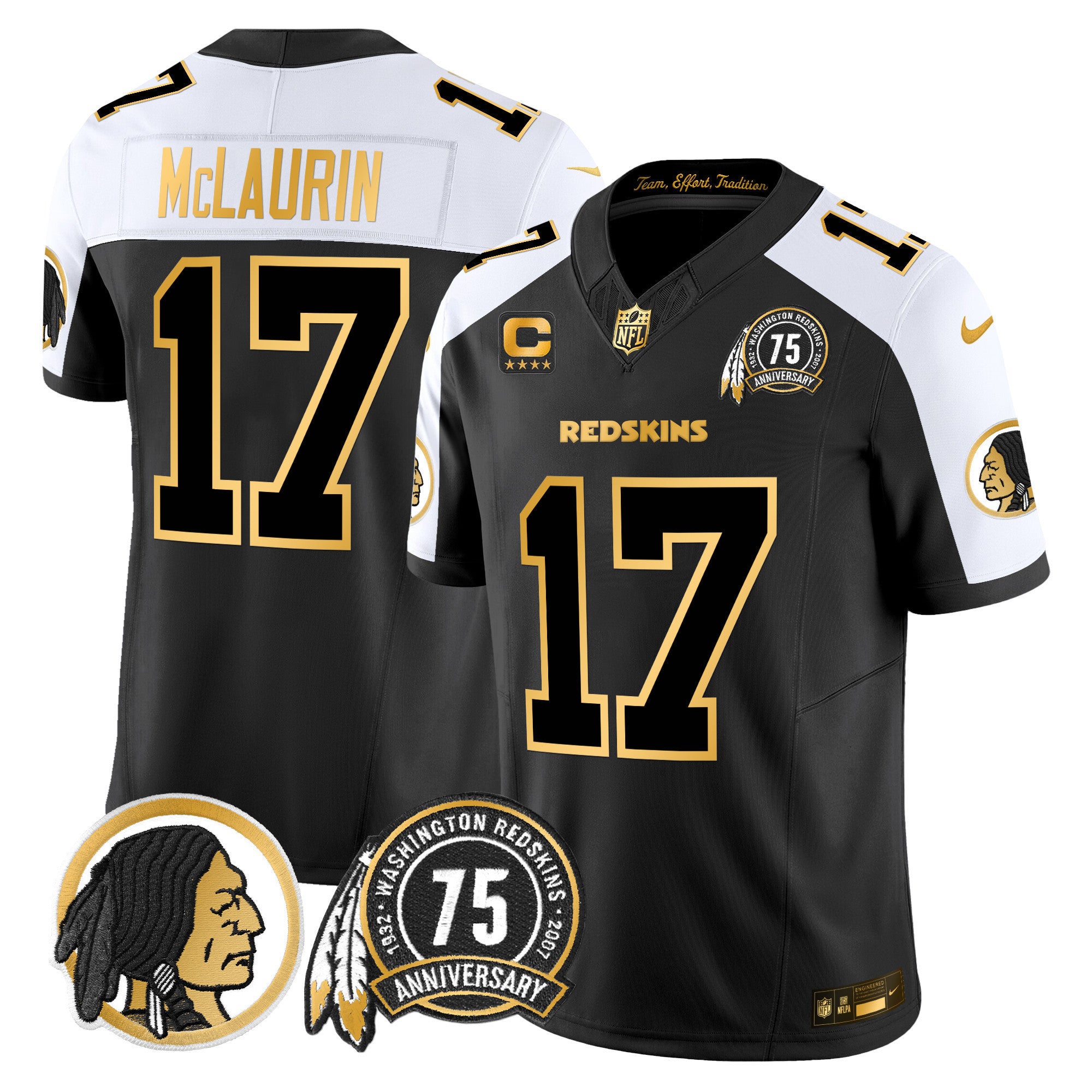 Men's Washington Redskins 75th Patch Throwback Gold Vapor Limited Jersey - All Stitched