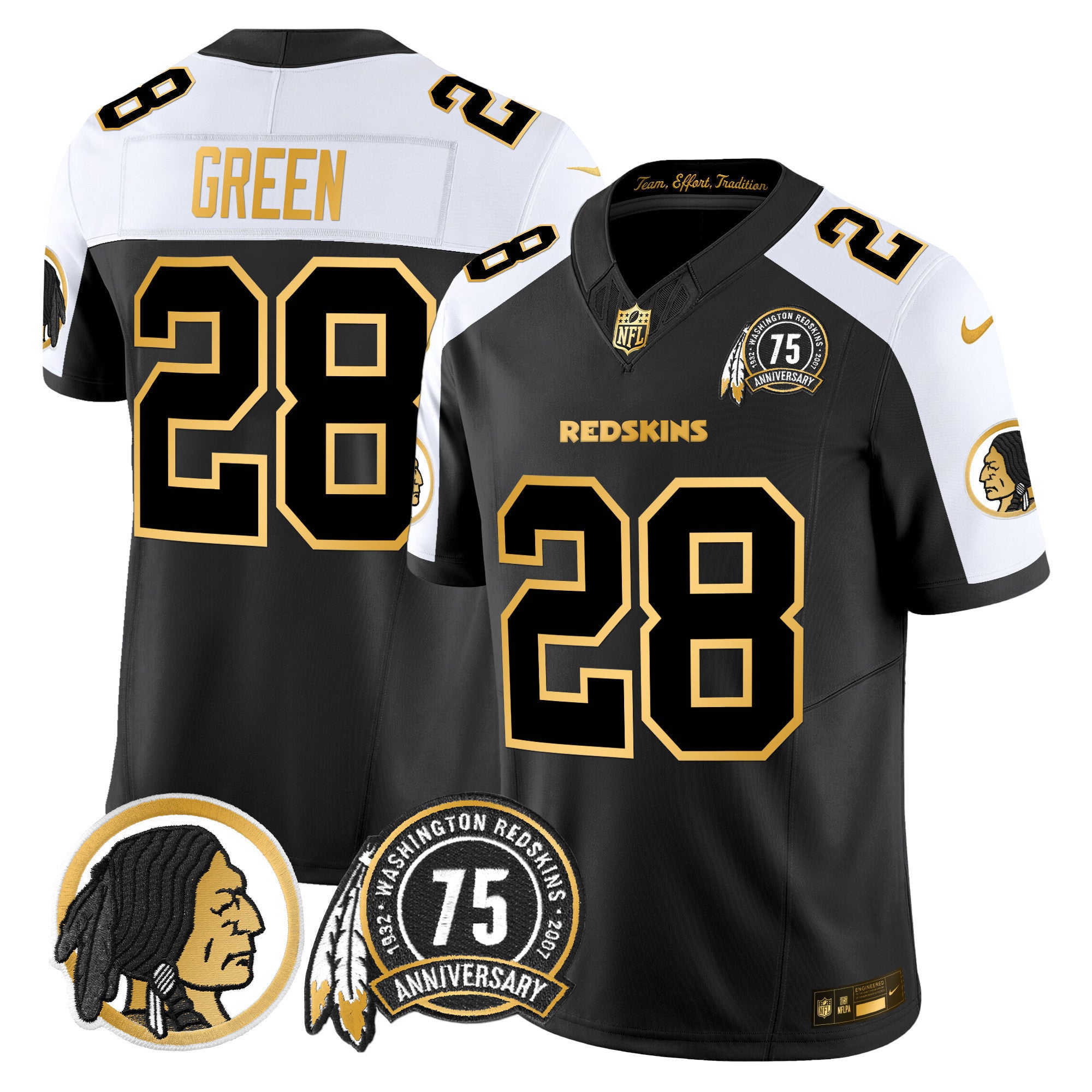 Men's Washington Redskins 75th Patch Throwback Gold Vapor Limited Jersey - All Stitched