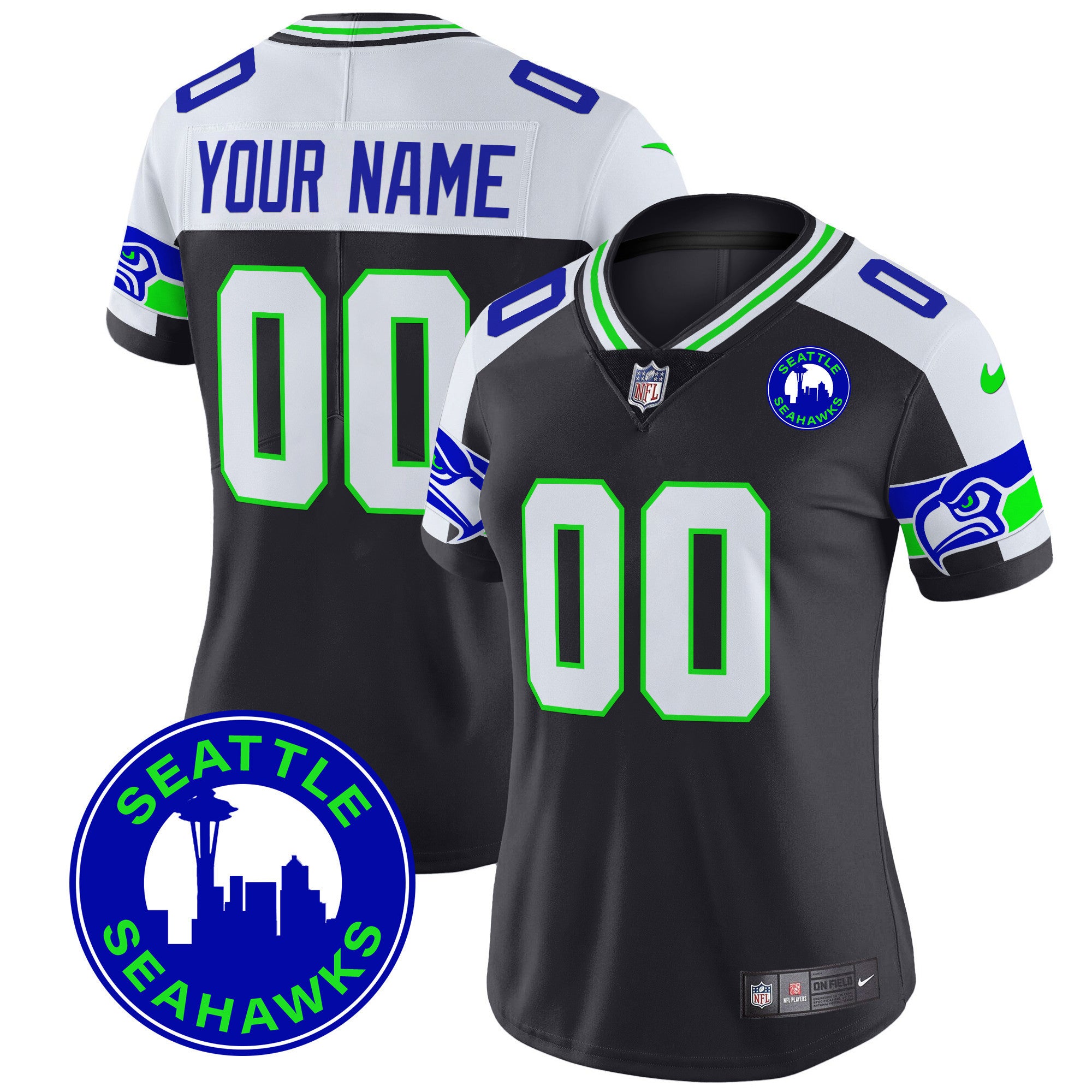 Seahawks 2024 Seattle City Patch Vapor Limited Custom Jersey - All Stitched