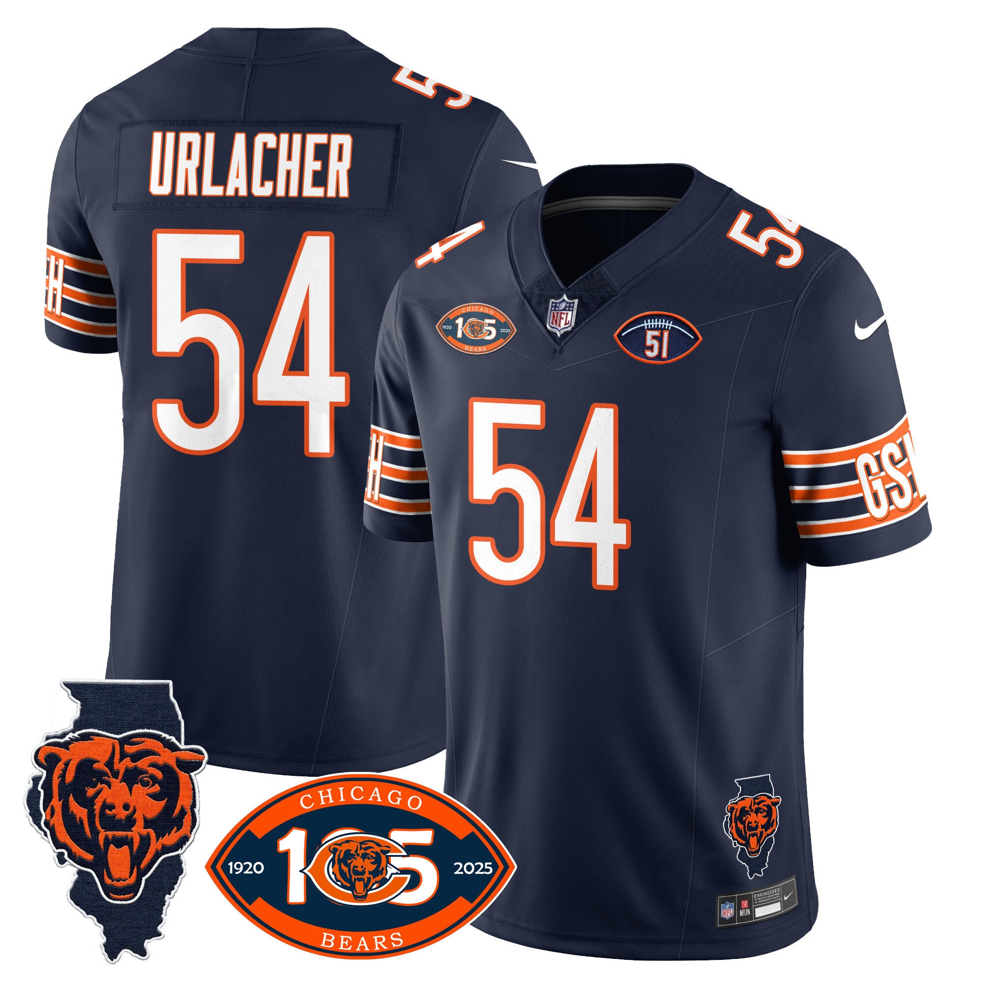 Men's Bears 1920-2025 The Bears Vapor Limited Jersey - All Stitched