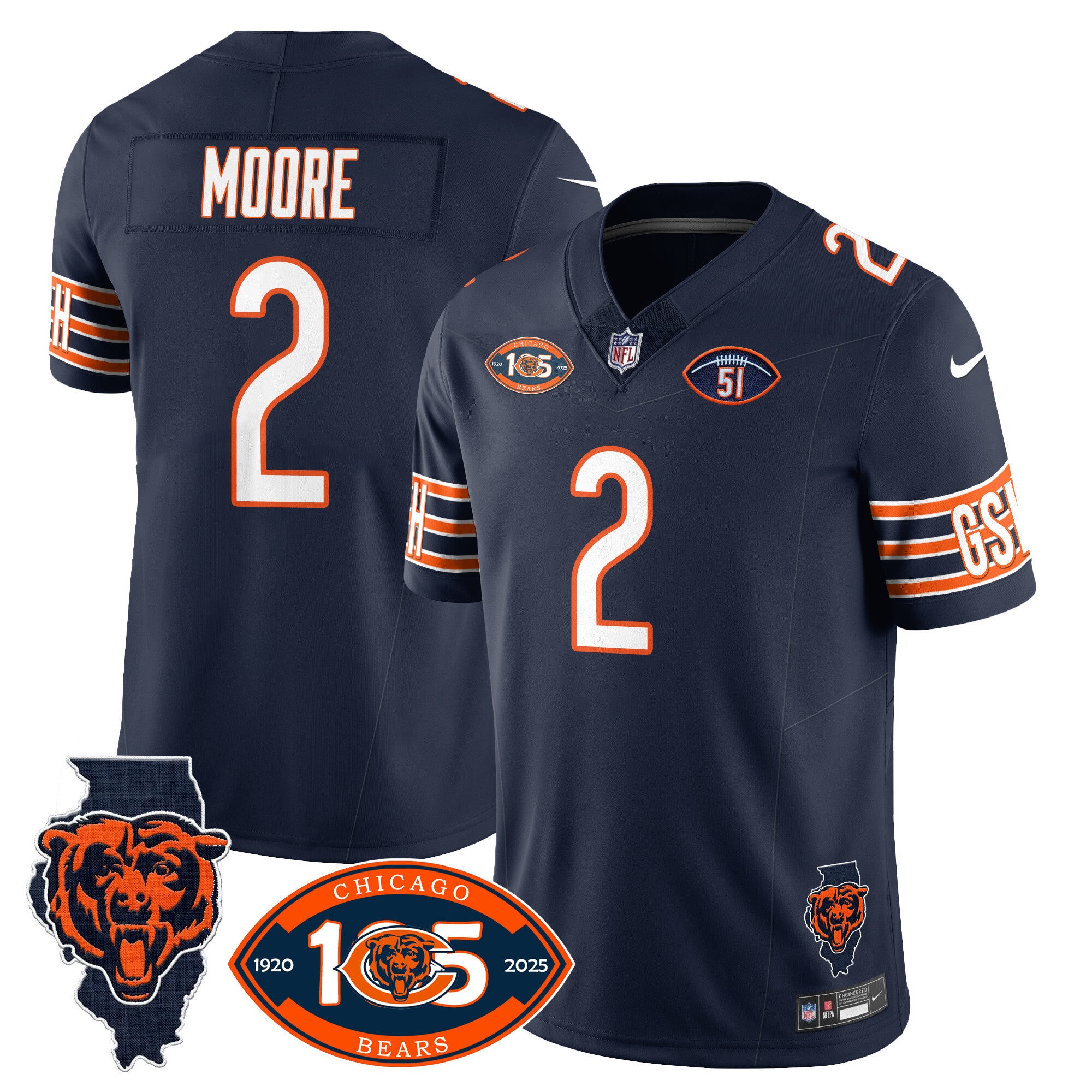 Men's Bears 1920-2025 The Bears Vapor Limited Jersey - All Stitched