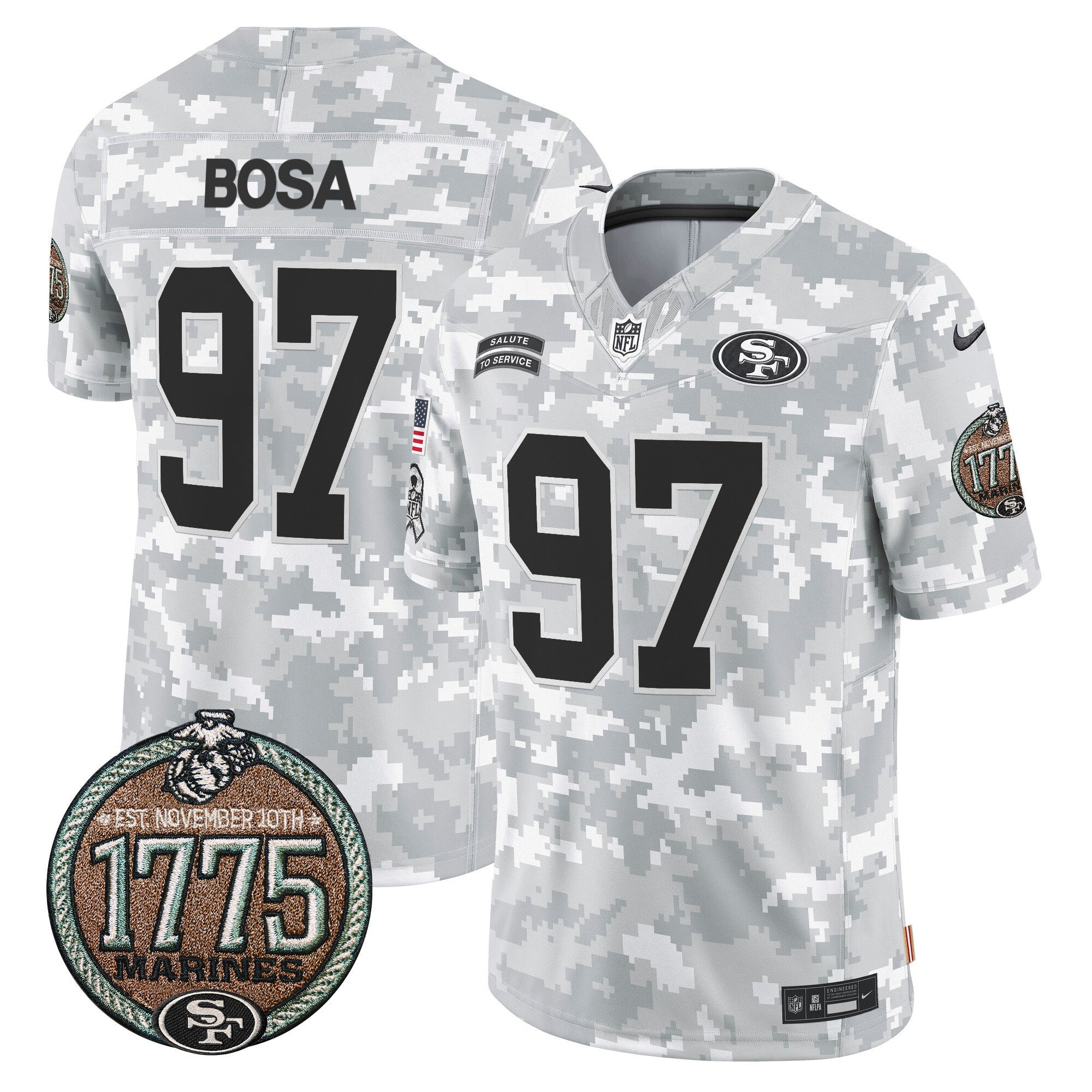Men's 49ers 2024 Salute to Service Establishment Year Patch Vapor Limited Jersey - All Stitched