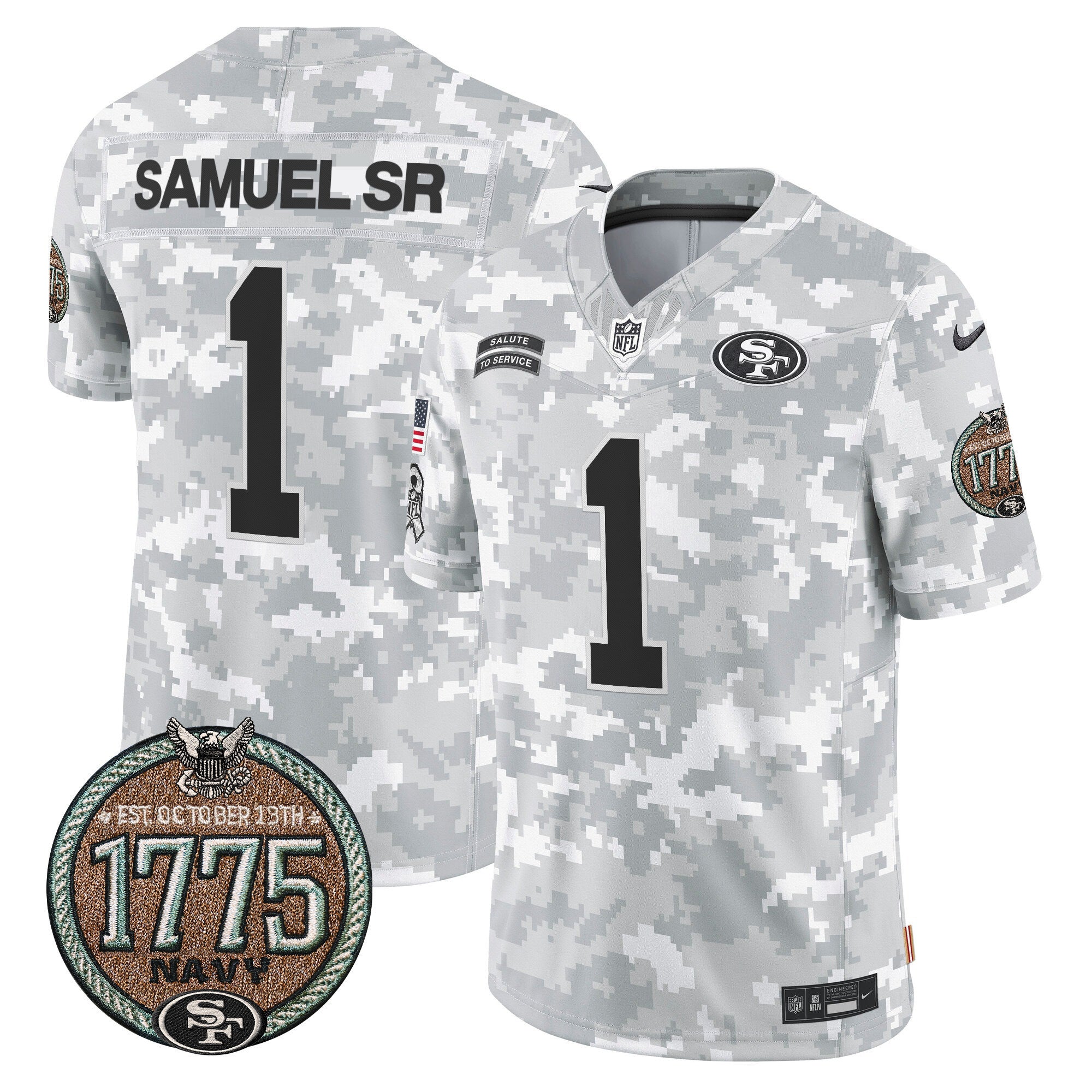Men's 49ers 2024 Salute to Service Establishment Year Patch Vapor Limited Jersey - All Stitched