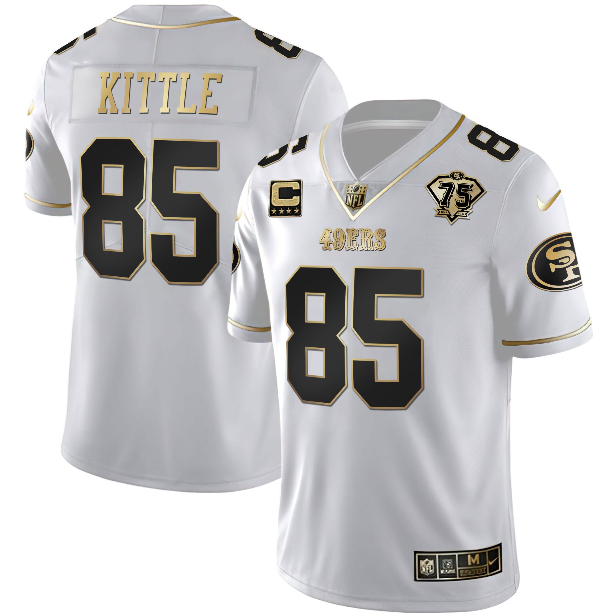 Men's 49ers 75th Anniversary Patch White Gold & Black Gold - All Stitched
