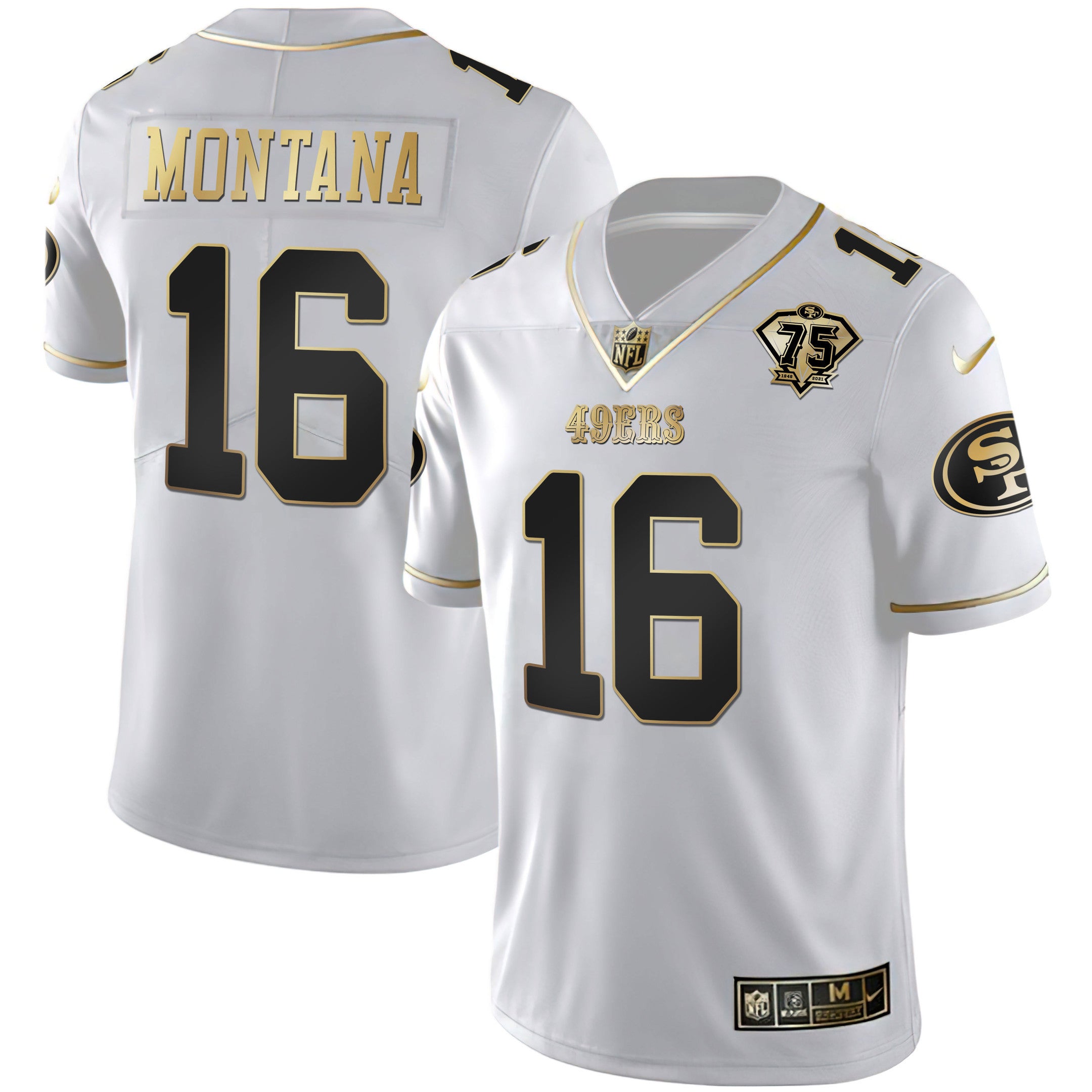 Men's 49ers 75th Anniversary Patch White Gold & Black Gold - All Stitched
