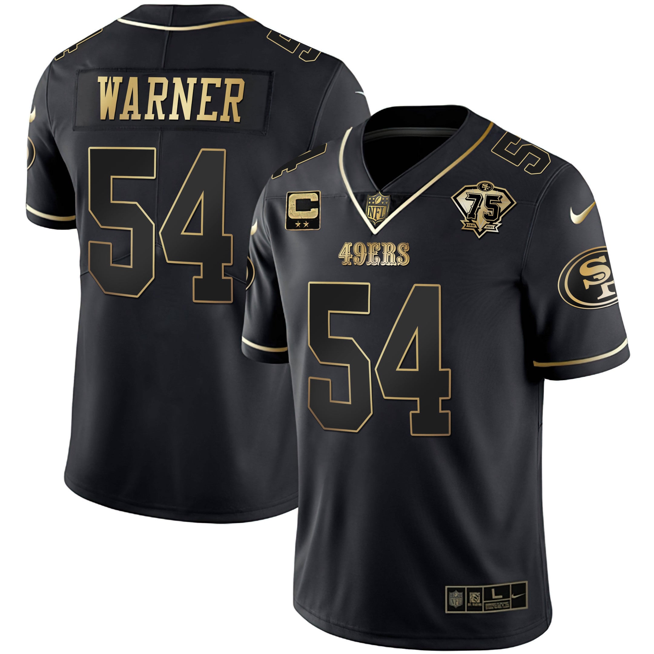 Men's 49ers 75th Anniversary Patch White Gold & Black Gold - All Stitched
