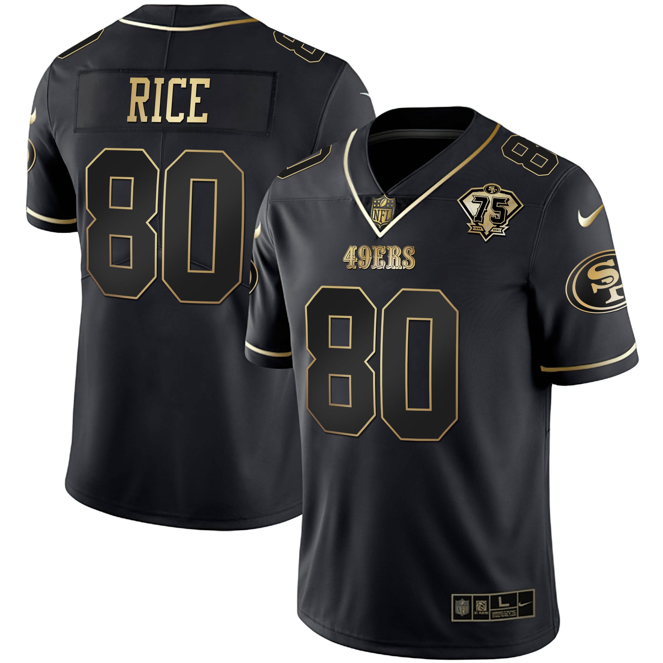 Men's 49ers 75th Anniversary Patch White Gold & Black Gold - All Stitched