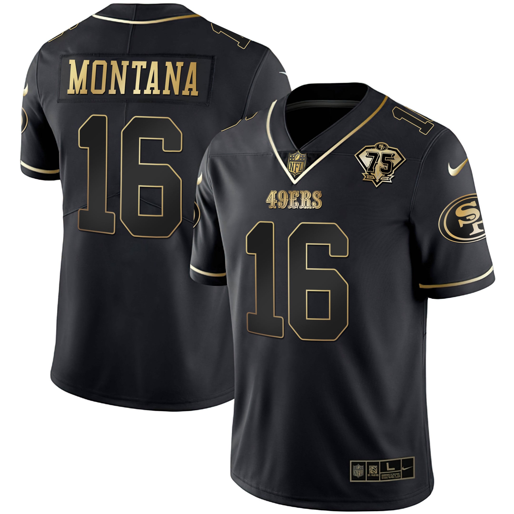 Men's 49ers 75th Anniversary Patch White Gold & Black Gold - All Stitched