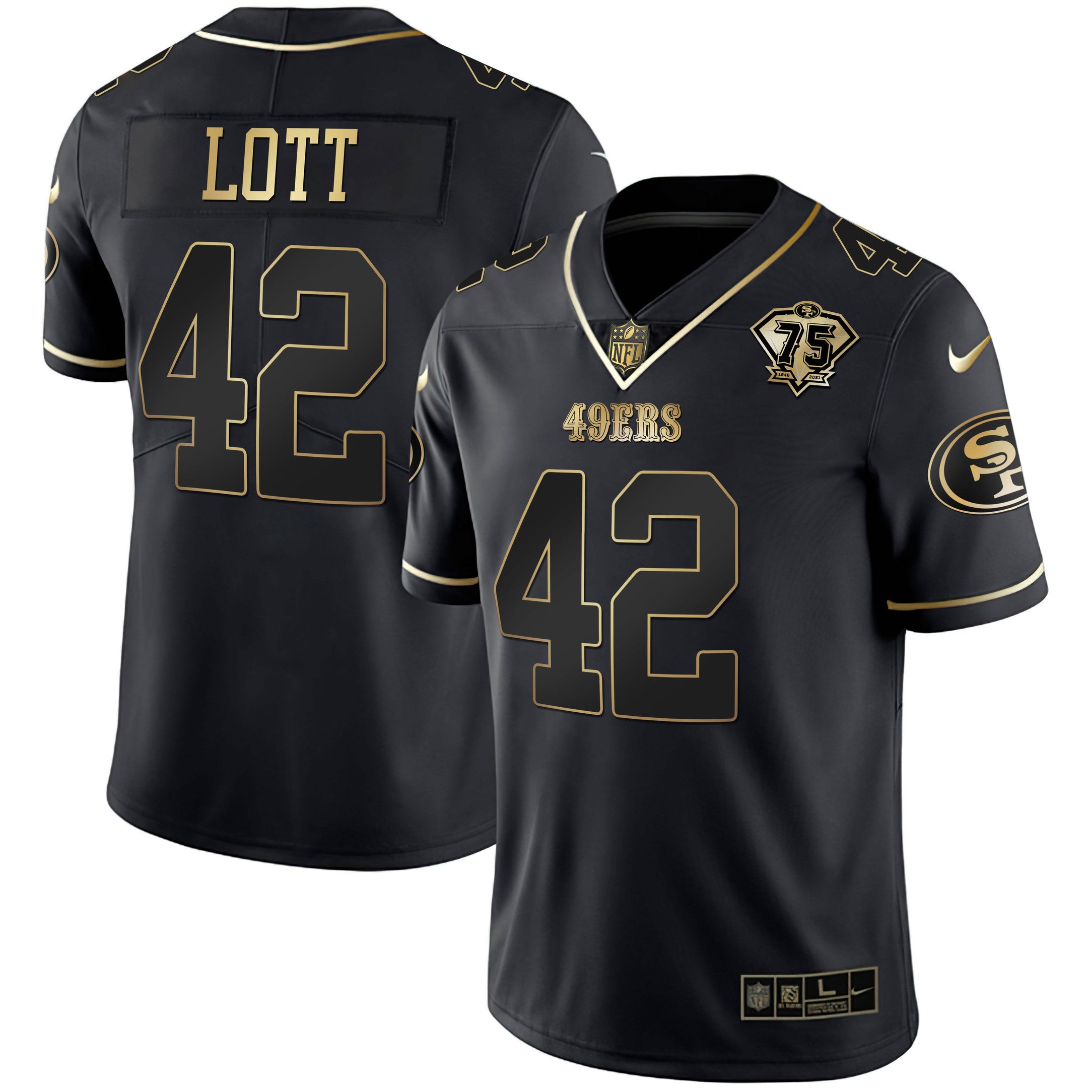 Men's 49ers 75th Anniversary Patch White Gold & Black Gold - All Stitched