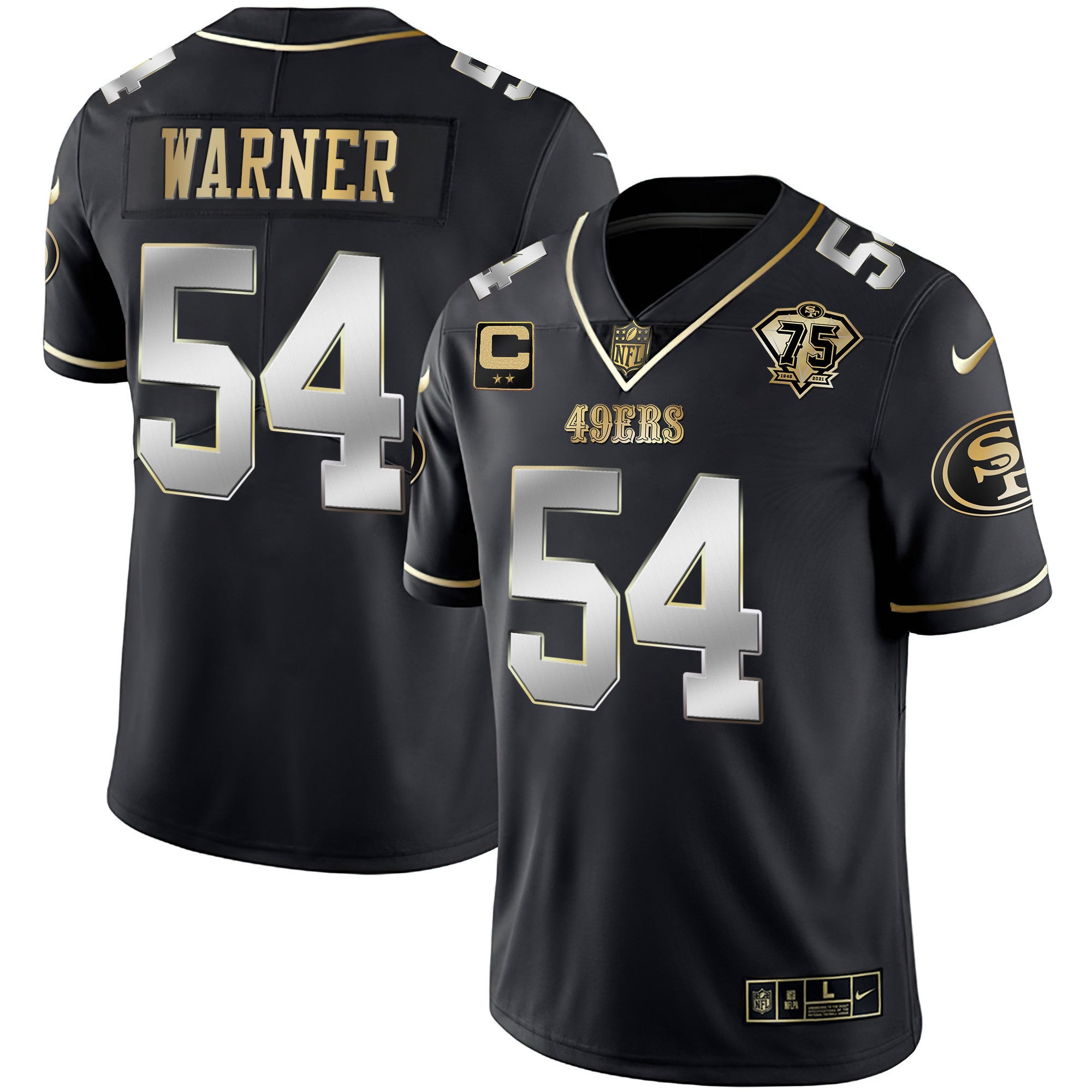 Men's 49ers 75th Anniversary Patch White Gold & Black Gold - All Stitched