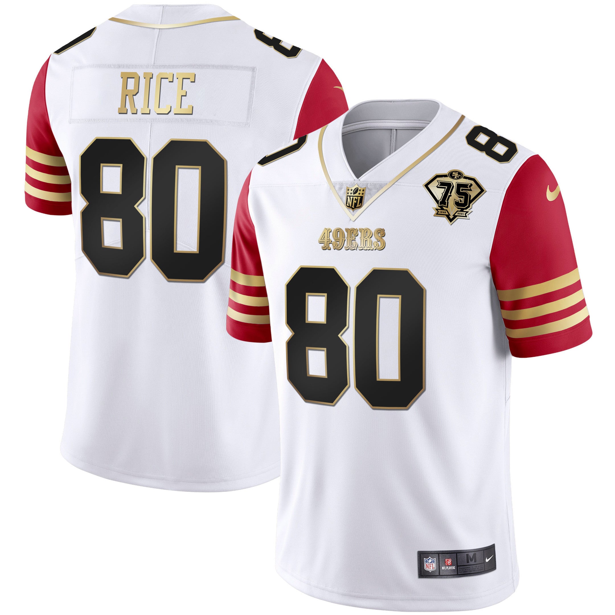 Men's 49ers 75th Anniversary Patch White Gold & Black Gold - All Stitched