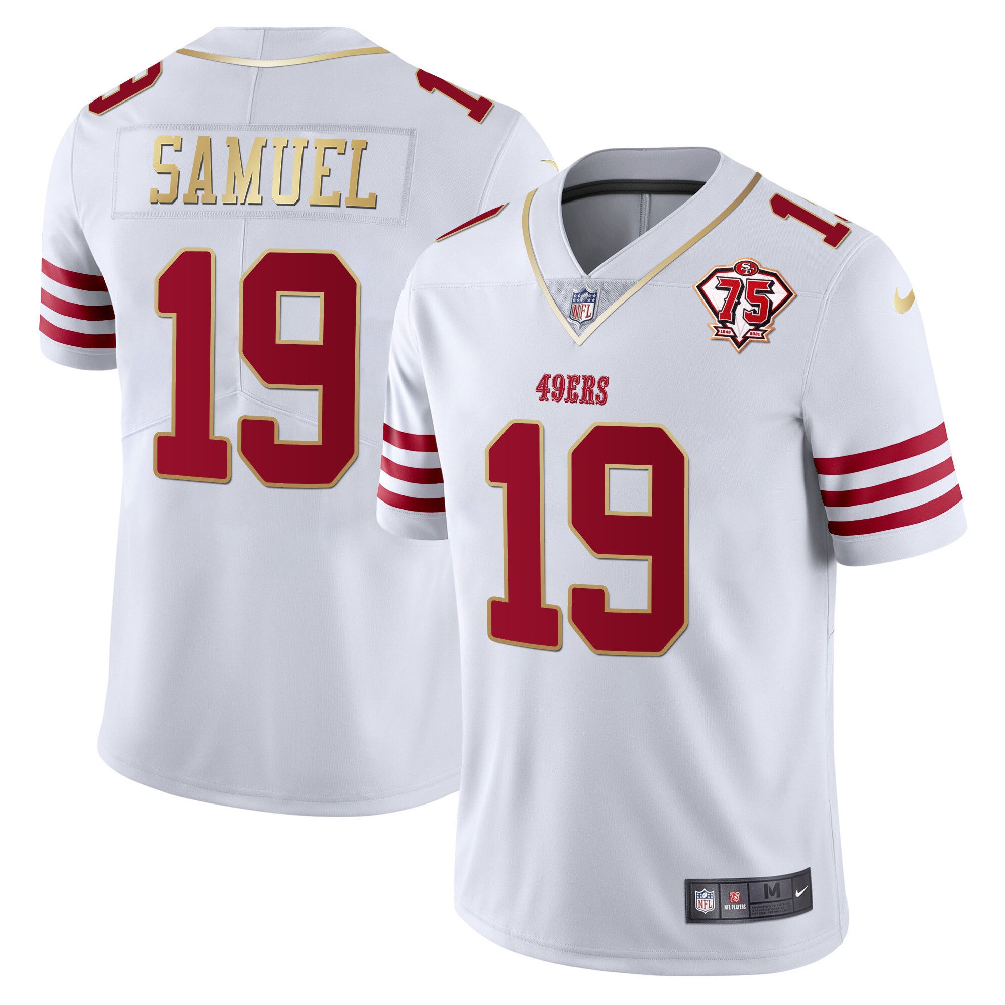 Men's 49ers 75th Anniversary Patch Vapor Gold Jersey Collection - All Stitched 1