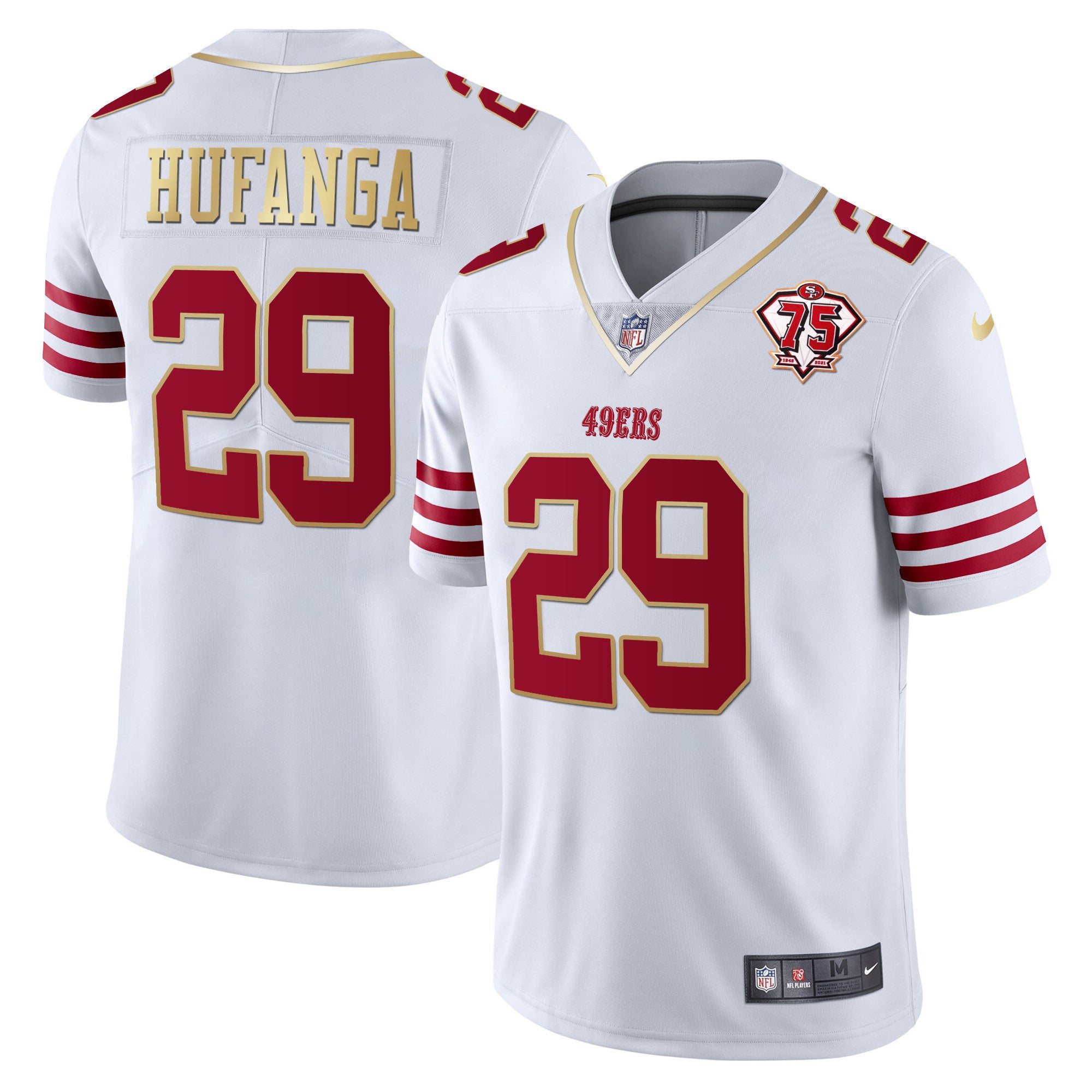 Men's 49ers 75th Anniversary Patch Vapor Gold Jersey Collection - All Stitched 1
