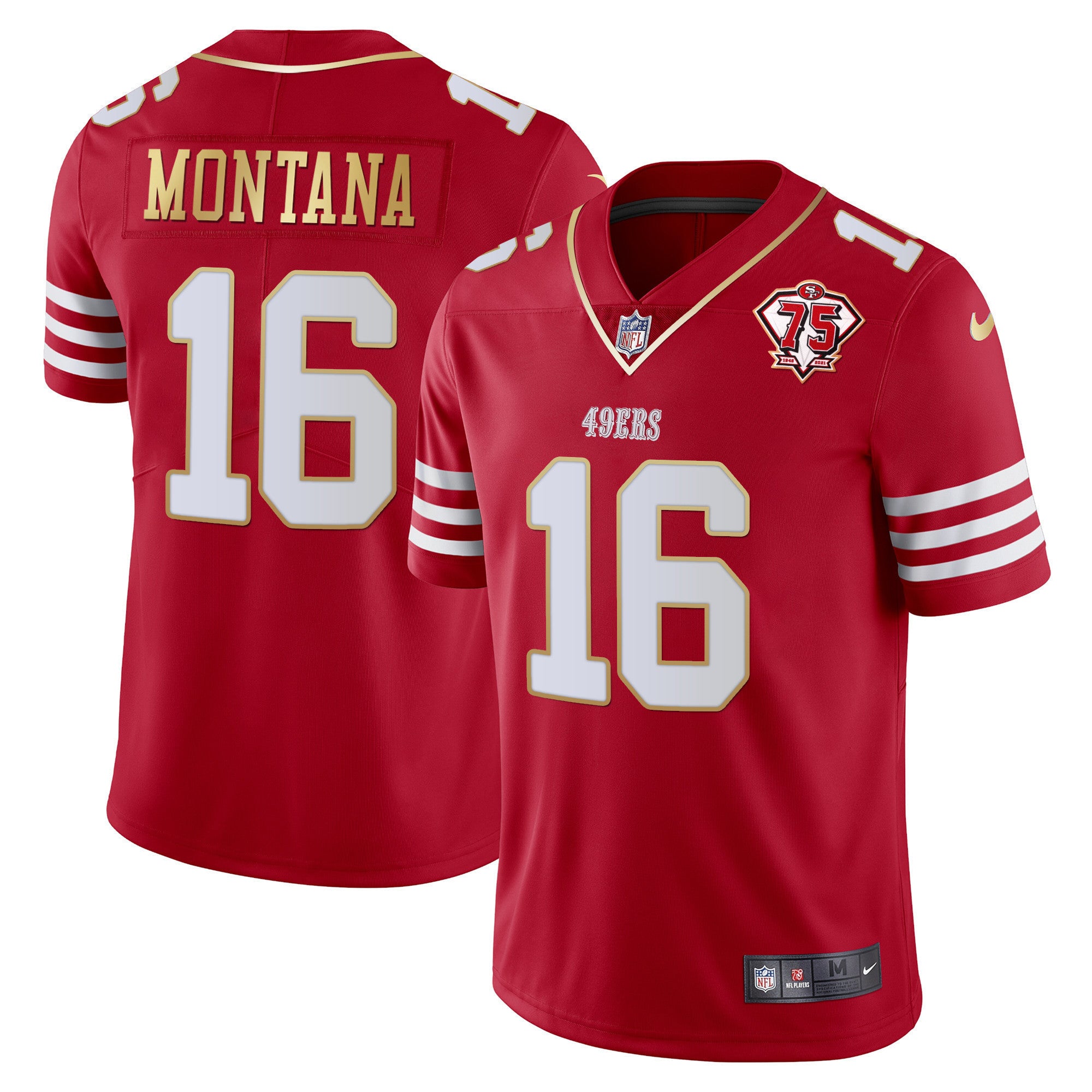 Men's 49ers 75th Anniversary Patch Vapor Gold Jersey Collection - All Stitched 1