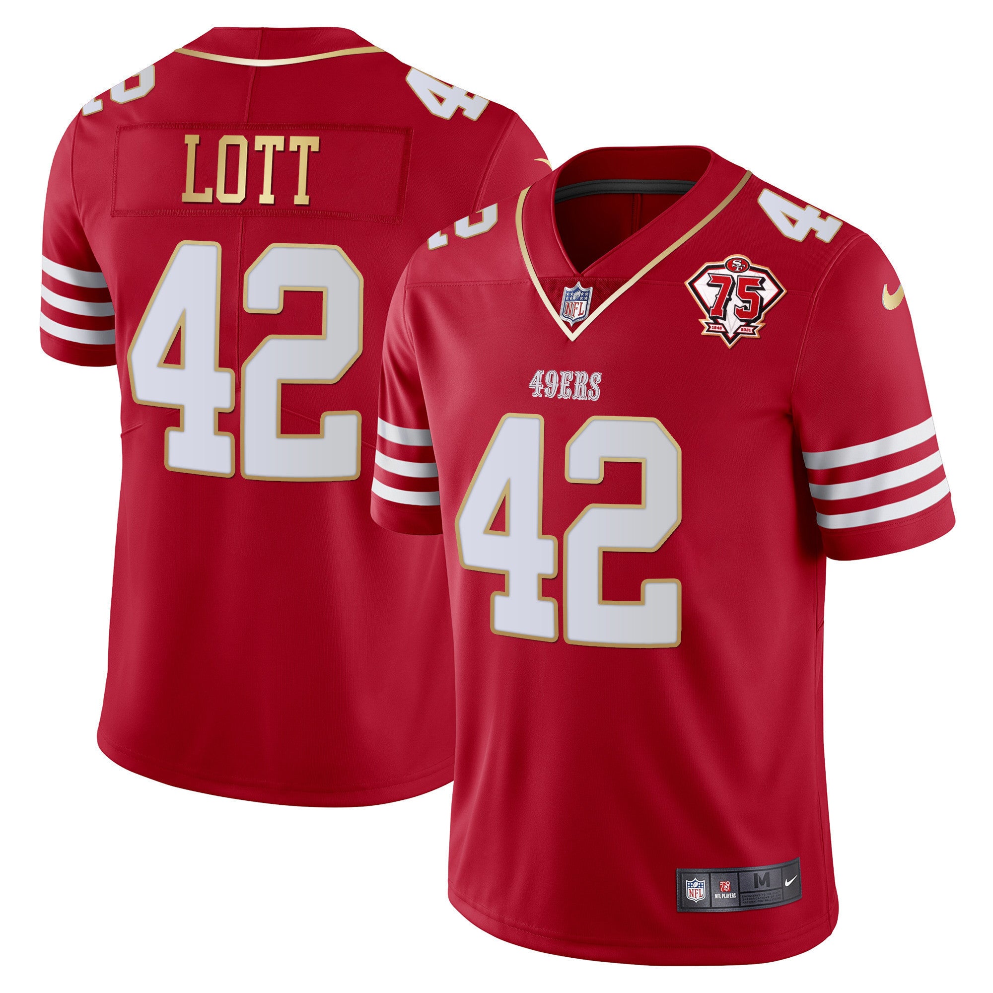 Men's 49ers 75th Anniversary Patch Vapor Gold Jersey Collection - All Stitched 1