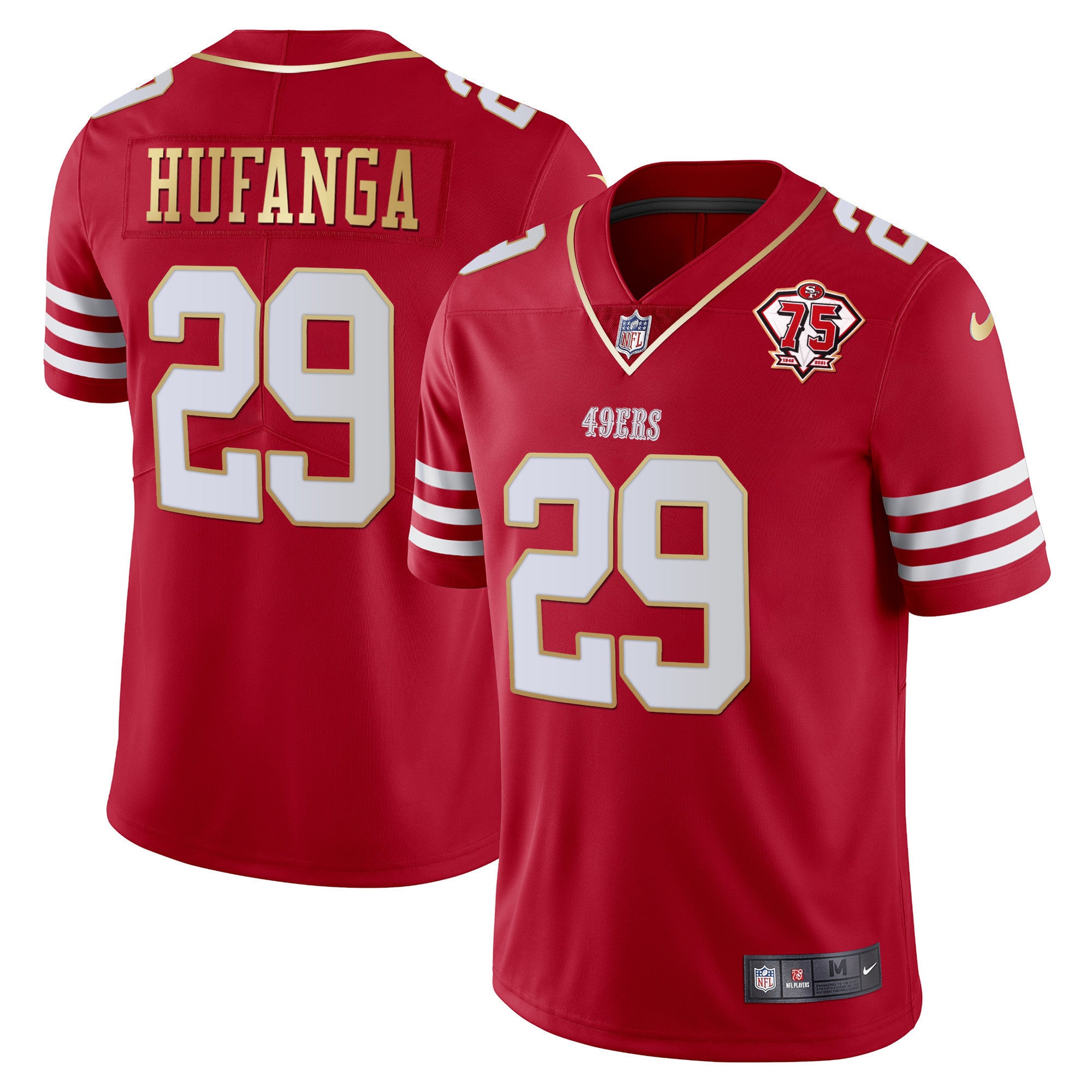 Men's 49ers 75th Anniversary Patch Vapor Gold Jersey Collection - All Stitched 1