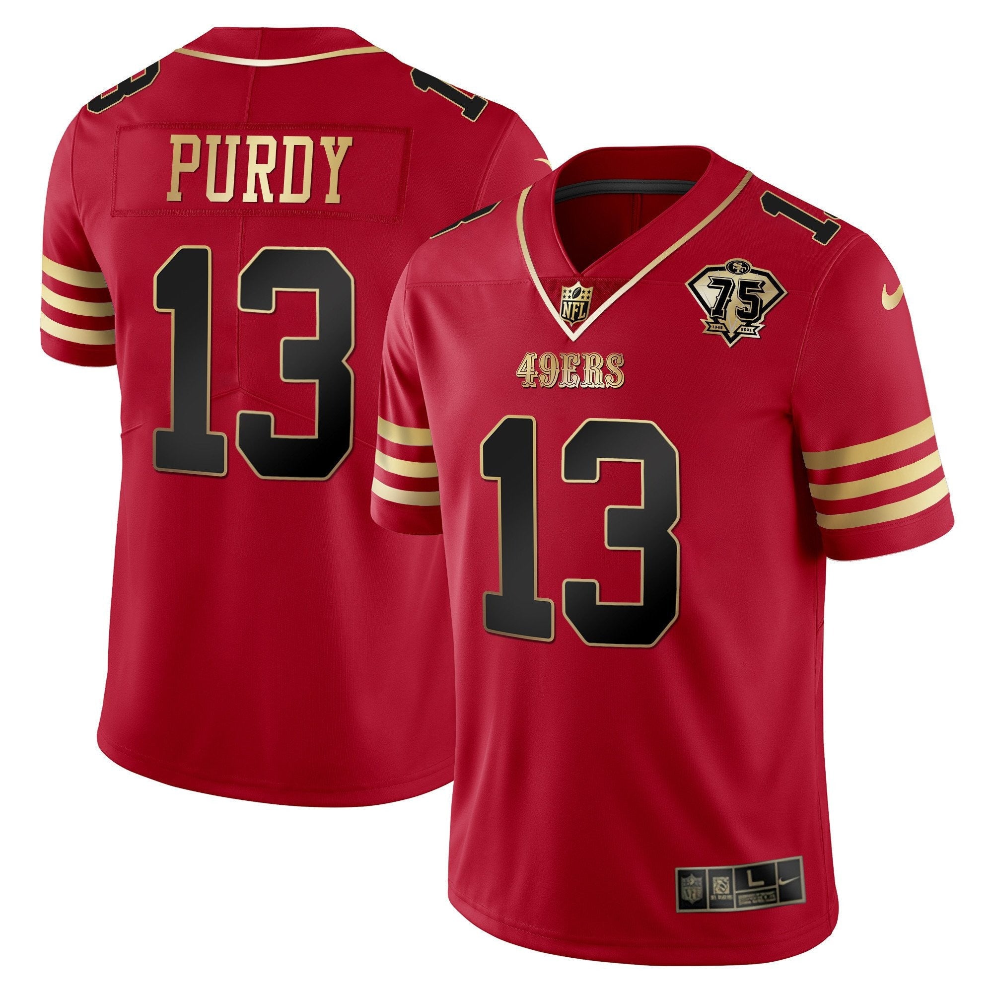 Men's 49ers 75th Anniversary Patch Vapor Gold Jersey Collection - All Stitched 1