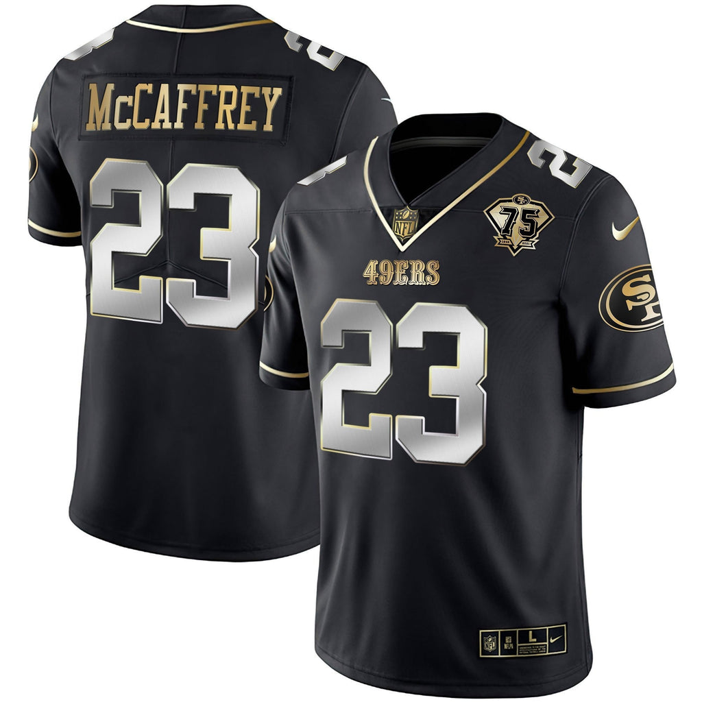 Men's 49ers 75th Anniversary Patch Vapor Gold Jersey Collection - All Stitched 1